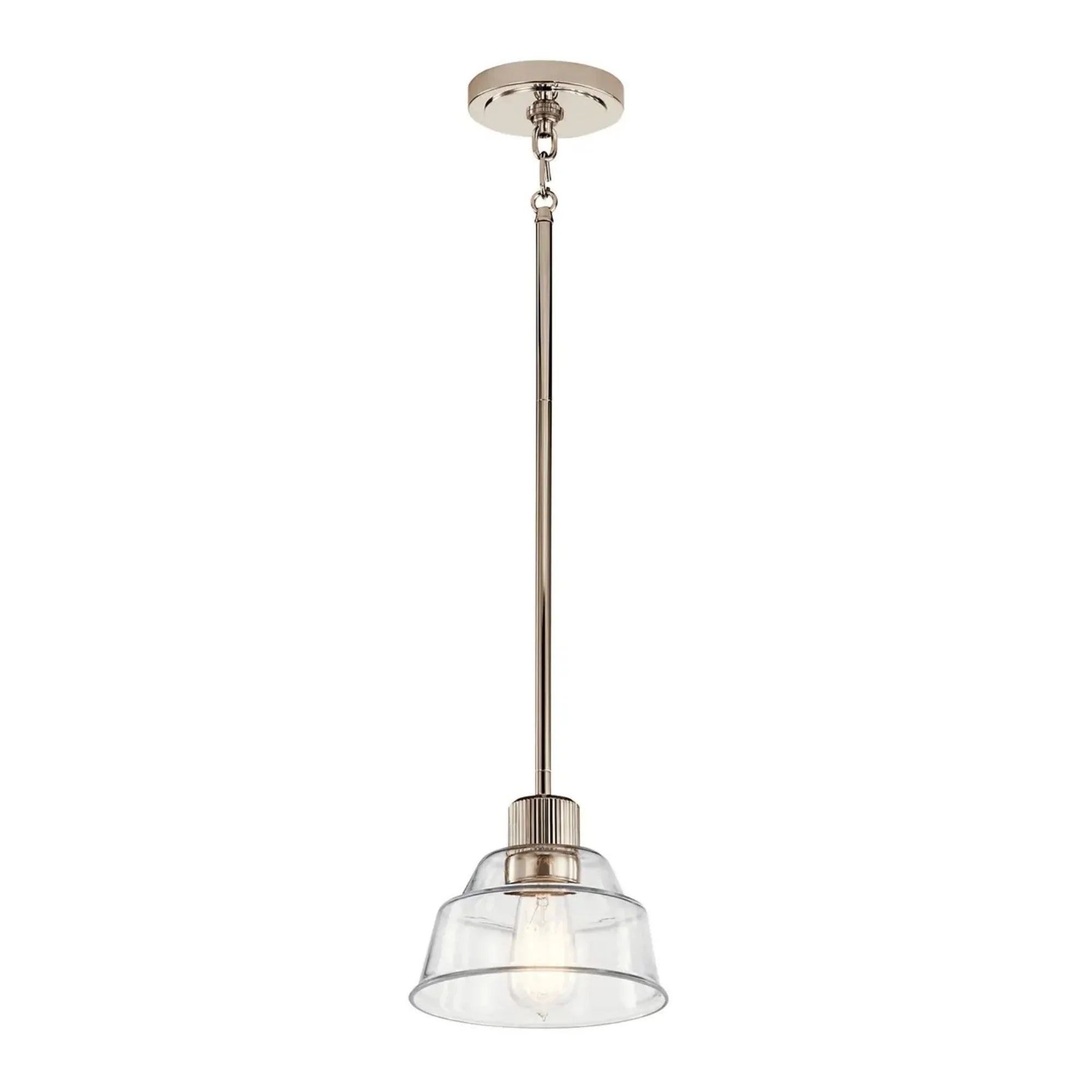 Kichler Eastmont 7.25 in. Mini Pendant, Polished Nickel & Walnut Wood with Clear Glass