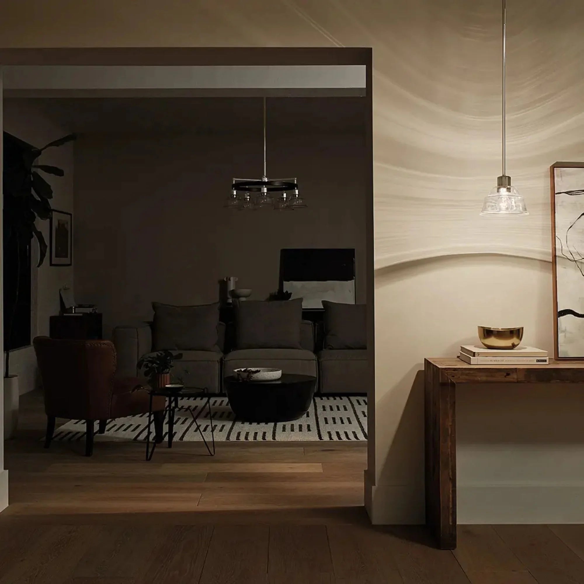 Kichler Eastmont 7.25 in. Mini Pendant, Polished Nickel & Walnut Wood with Clear Glass