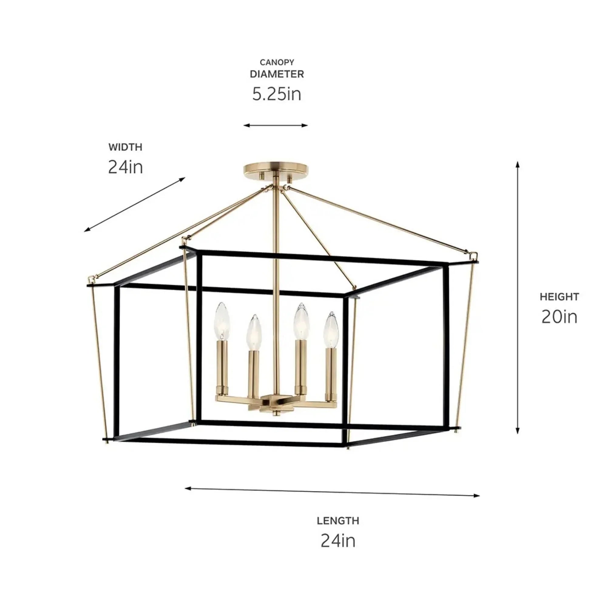 Eisley 24" 4-Light Semi-Flush Mount, Champagne Bronze Finish