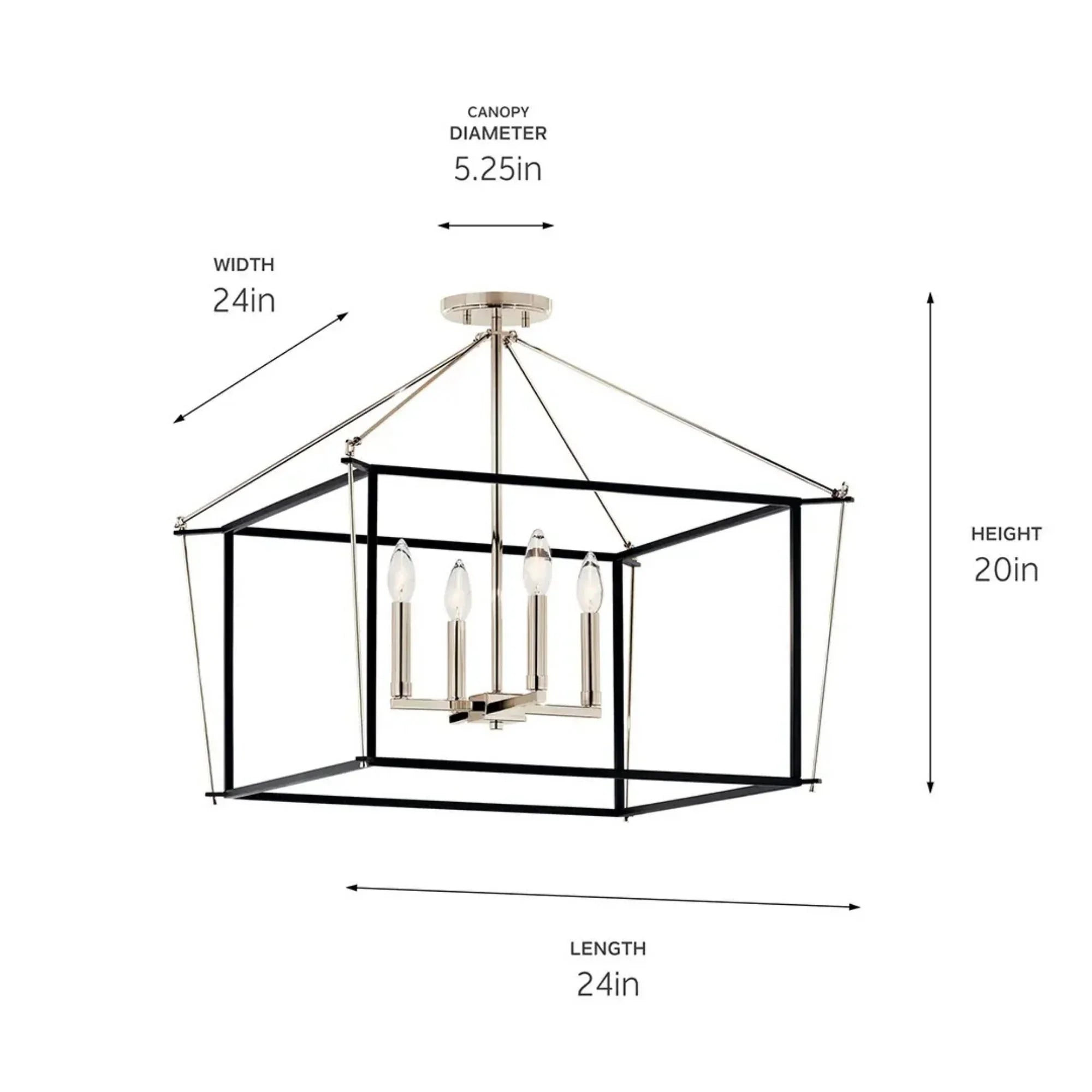 Eisley 24" 4-Light Semi-Flush Mount, Polished Nickel Finish