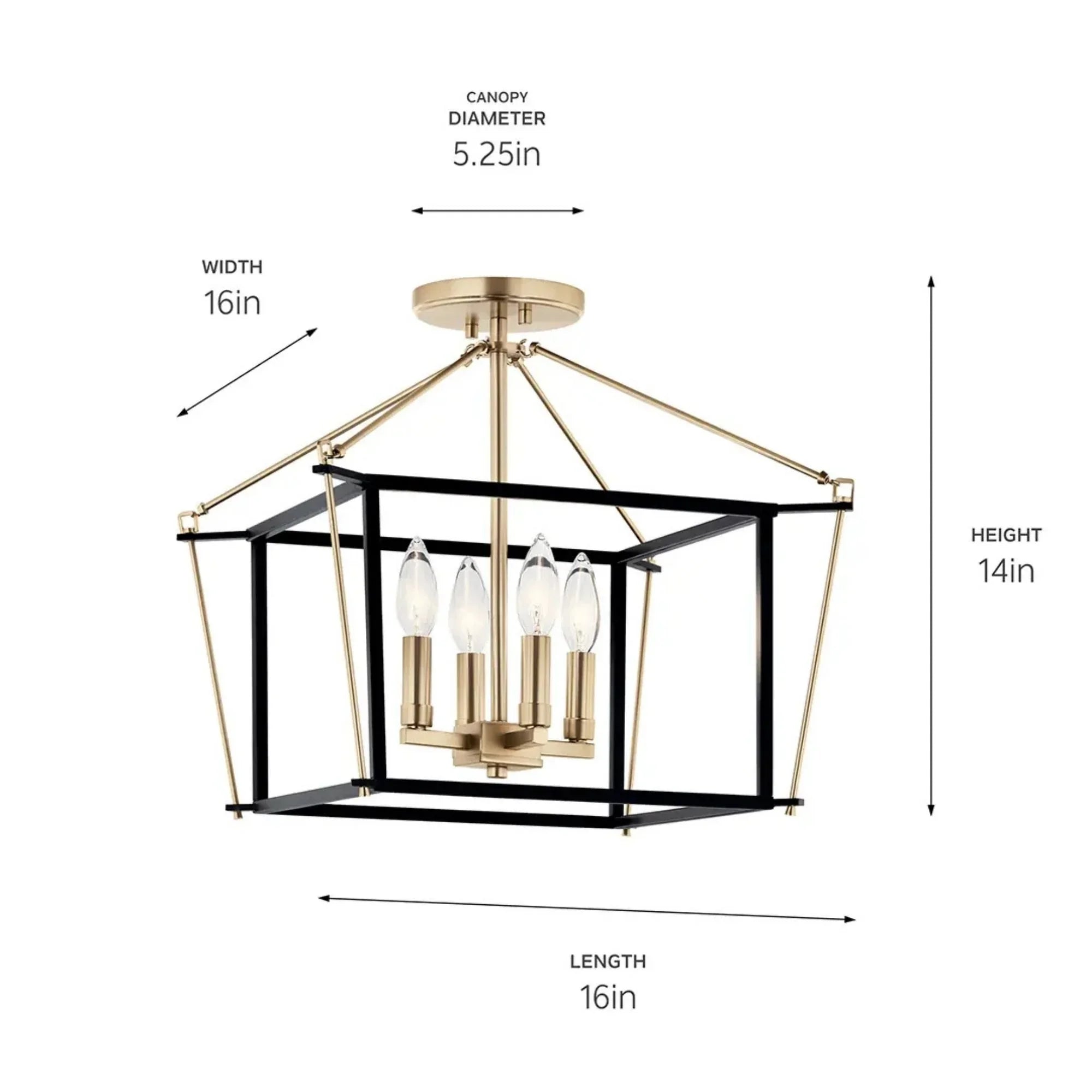 Eisley 16" 4-Light Semi-Flush Mount, Champagne Bronze Finish