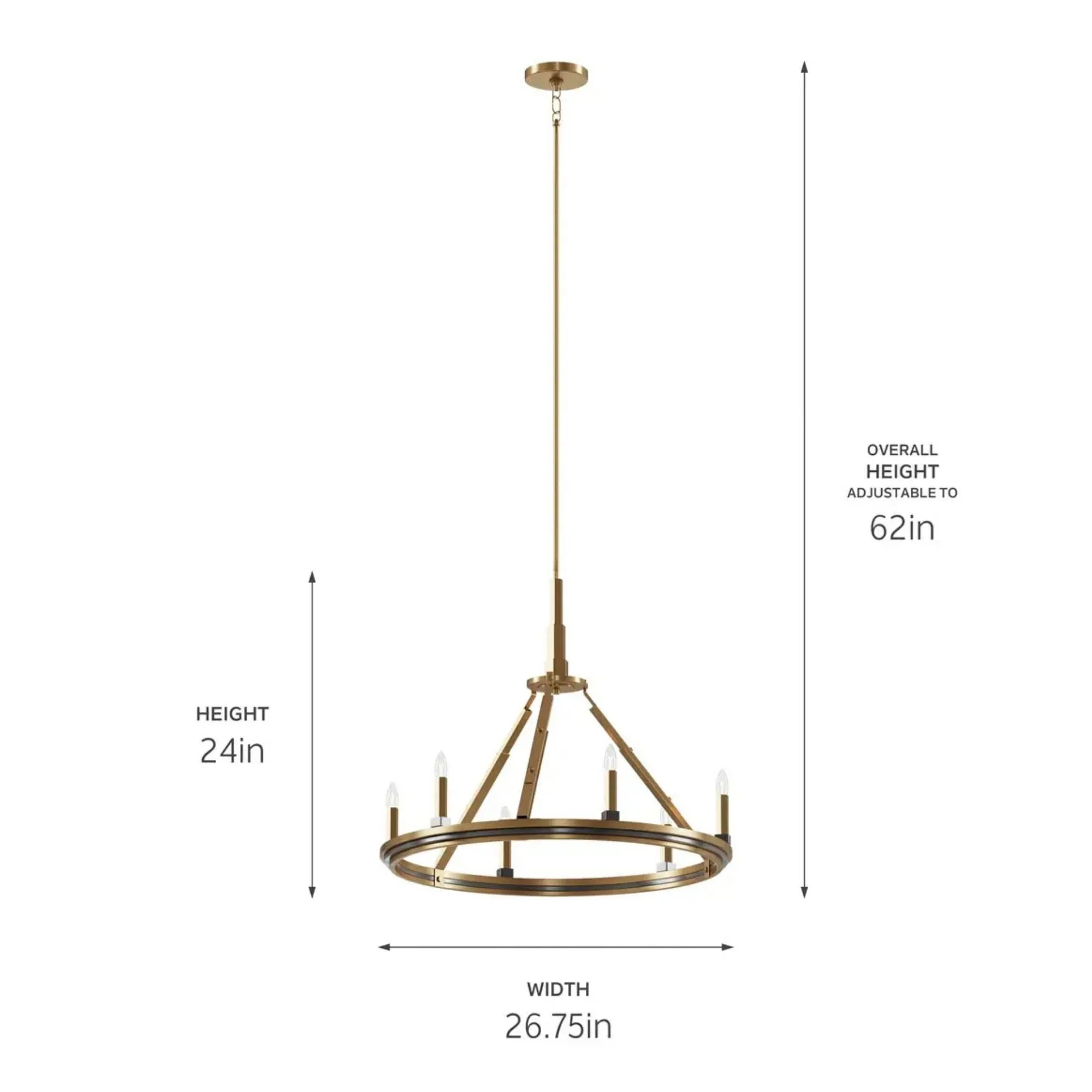 Kichler Emmala 26.75 in. 6-Light Chandelier, Brushed Natural Brass & Black