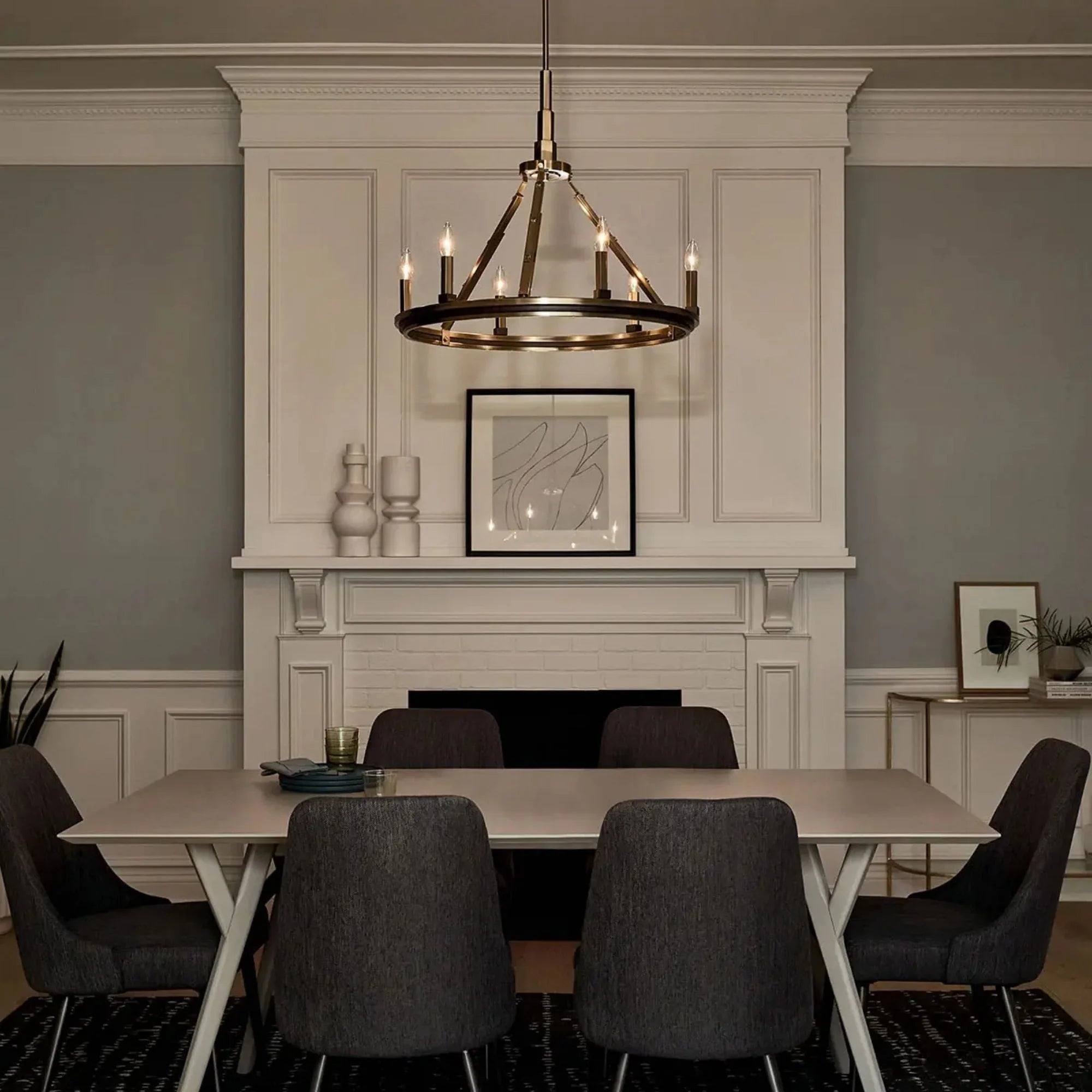 Kichler Emmala 26.75 in. 6-Light Chandelier, Brushed Natural Brass & Black