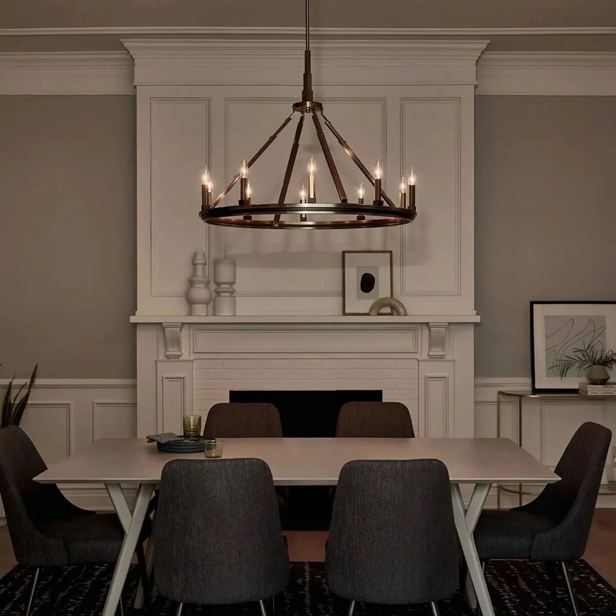 Kichler Emmala 34 in. 10-Light Chandelier, Brushed Natural Brass & Black