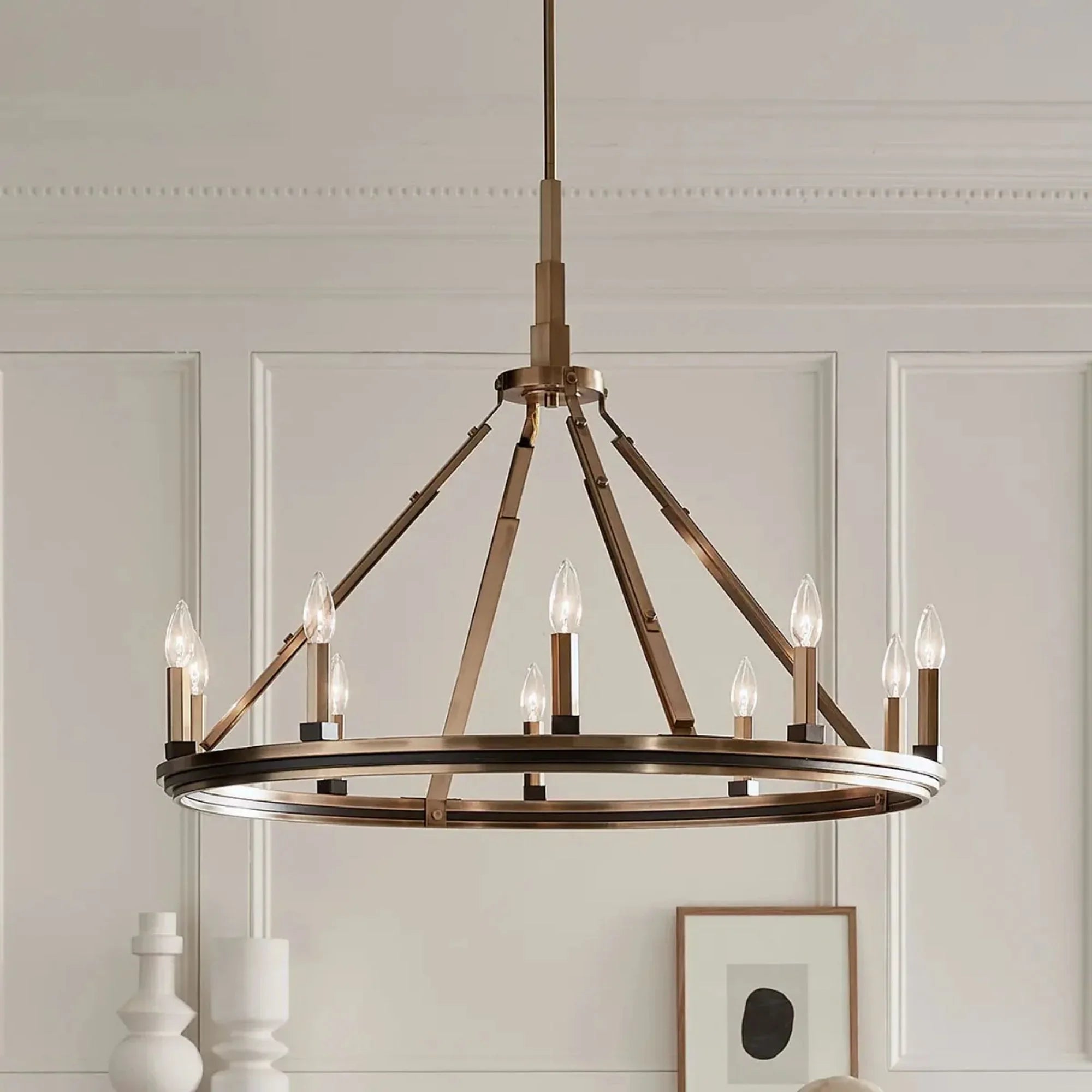 Kichler Emmala 34 in. 10-Light Chandelier, Brushed Natural Brass & Black