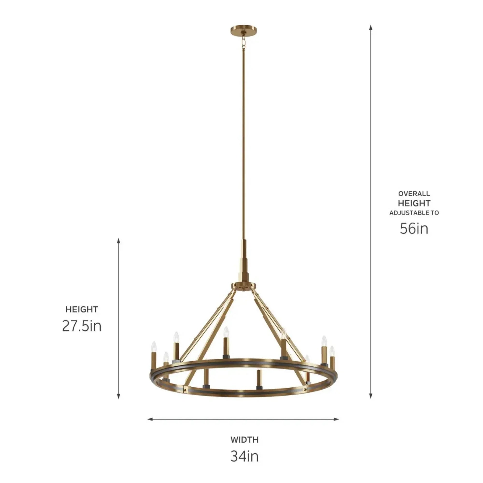 Kichler Emmala 34 in. 10-Light Chandelier, Brushed Natural Brass & Black