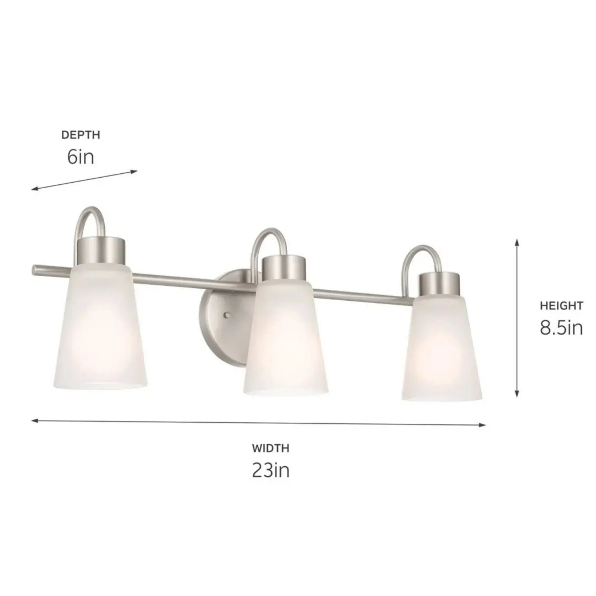 Erma 23" 3-Light Bath Vanity Light, Brushed Nickel Finish