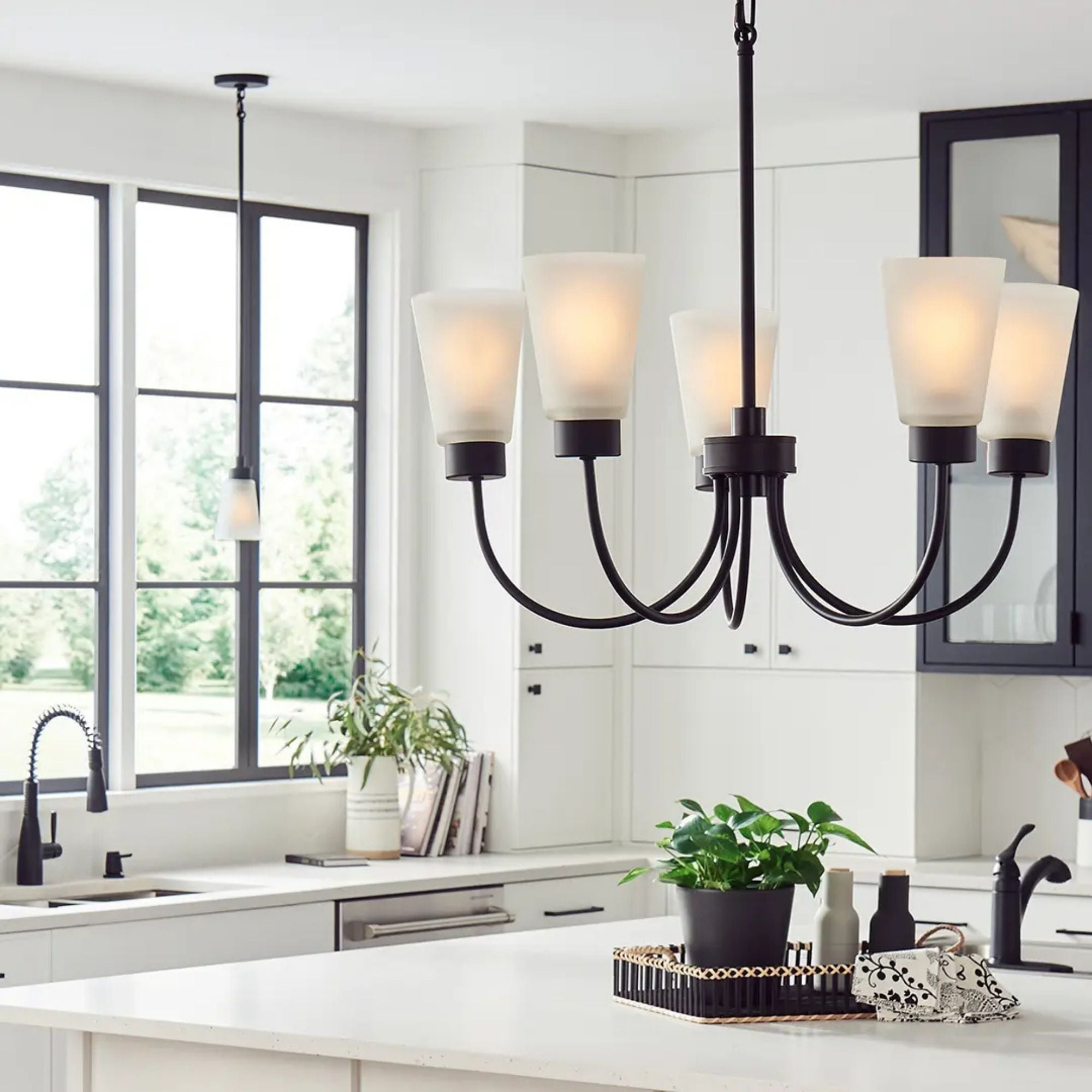 Erma 24" Chandelier, Black Finish