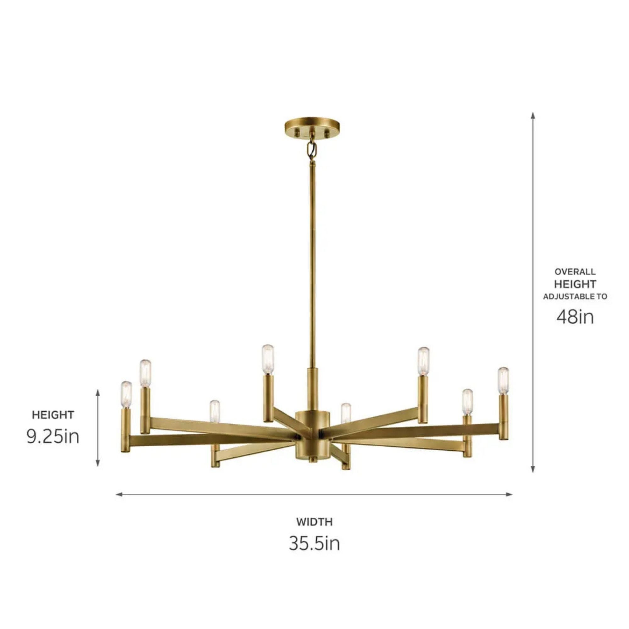 Erzo 36" 8-Light Chandelier, Natural Brass Finish