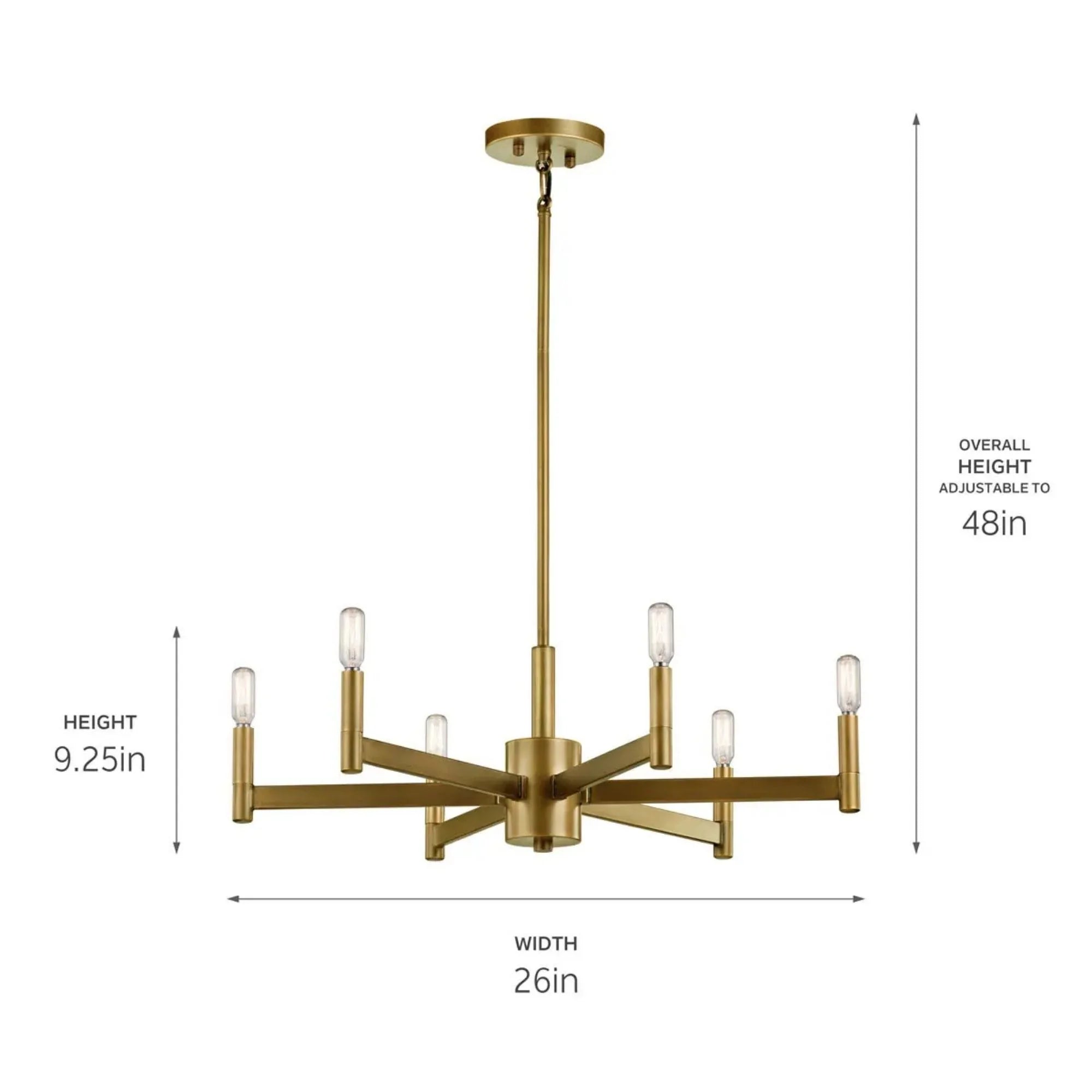 Erzo 26" 6-Light Chandelier, Natural Brass Finish