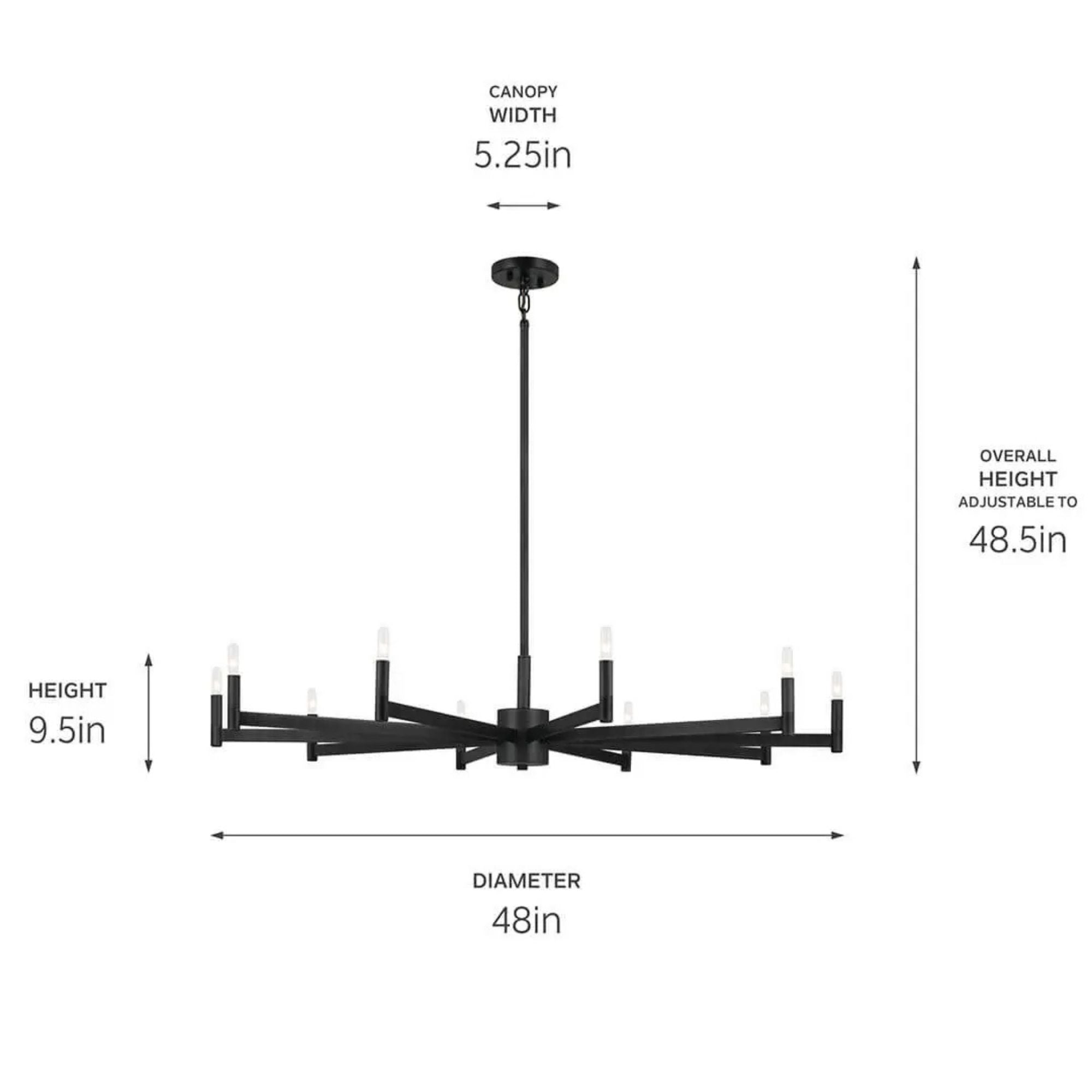 Erzo 48" 10-Light Chandelier, Black Finish
