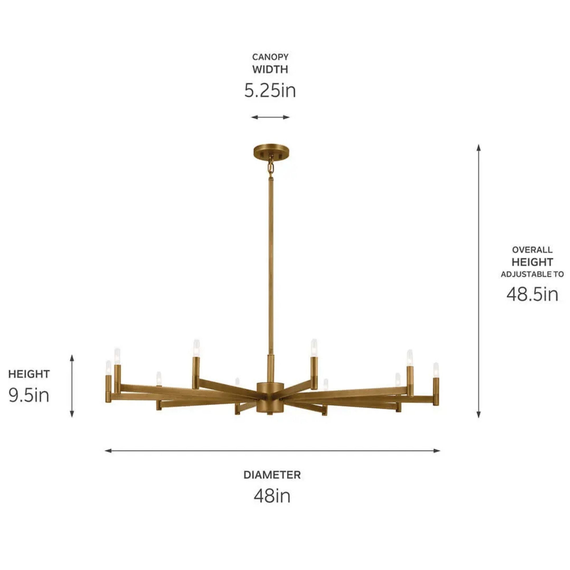 Erzo 48" 10-Light Chandelier, Natural Brass Finish