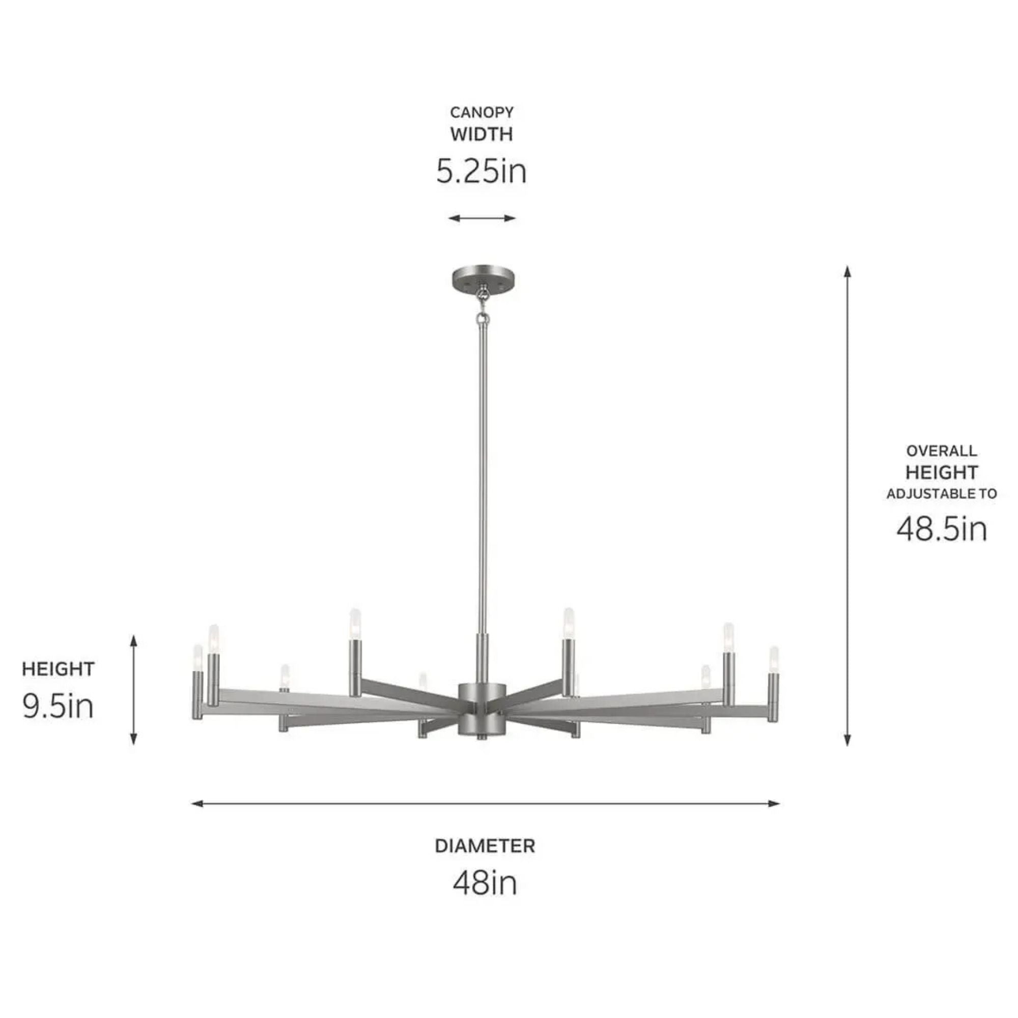 Erzo 48" 10-Light Chandelier, Satin Nickel Finish