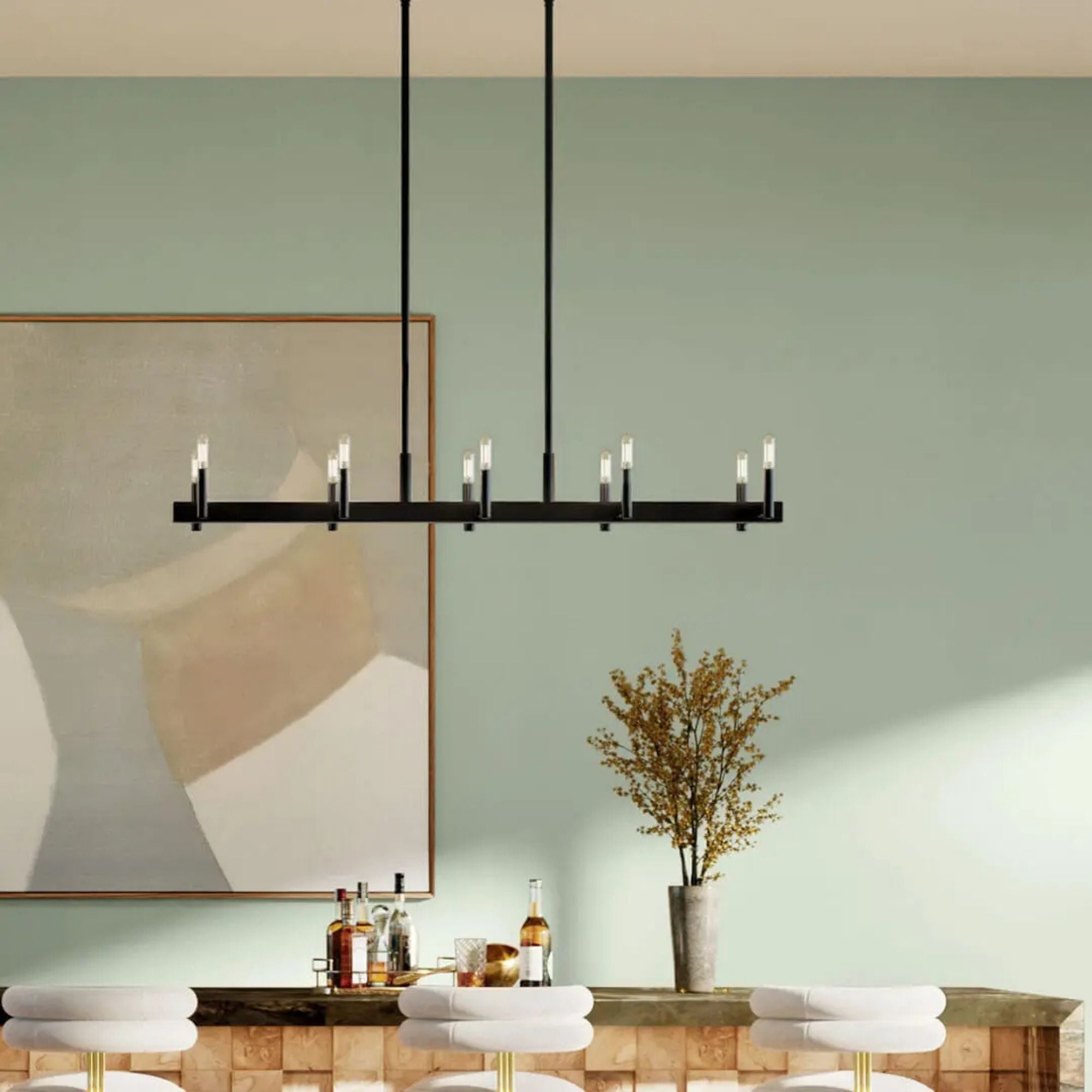 Erzo 50" 10-Light Linear Chandelier, Black Finish