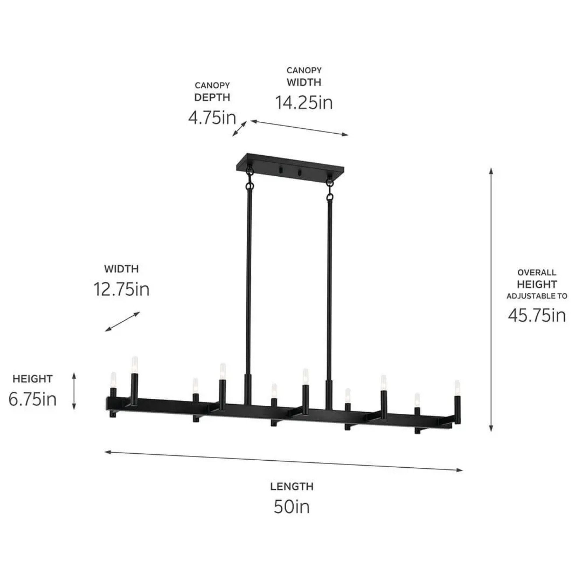 Erzo 50" 10-Light Linear Chandelier, Black Finish