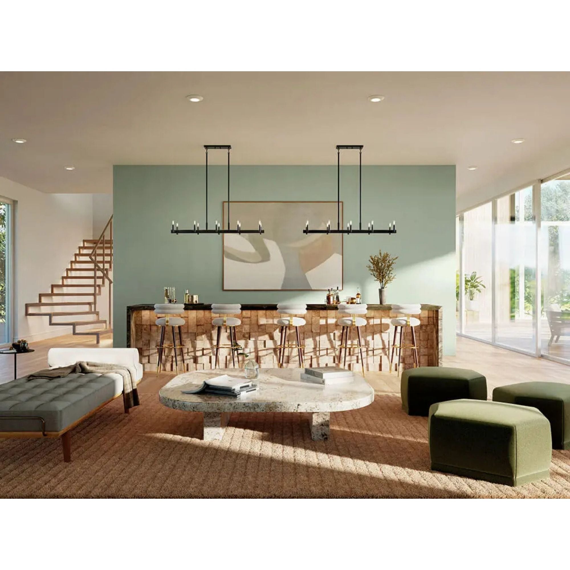 Erzo 50" 10-Light Linear Chandelier, Black Finish