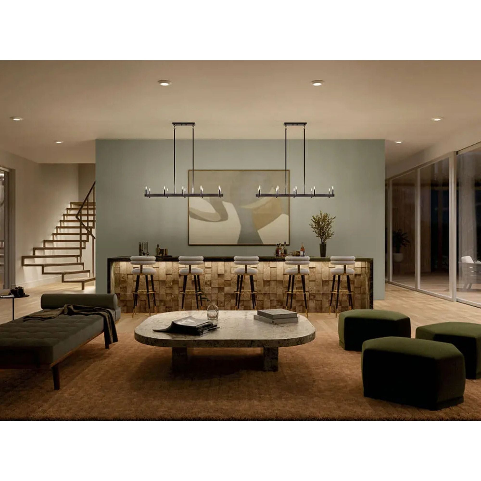 Erzo 50" 10-Light Linear Chandelier, Black Finish