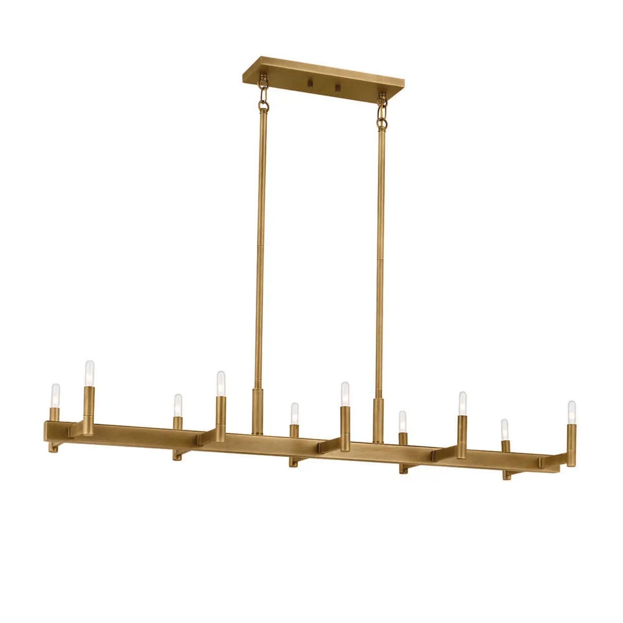 Erzo 50" 10-Light Linear Chandelier, Natural Brass Finish