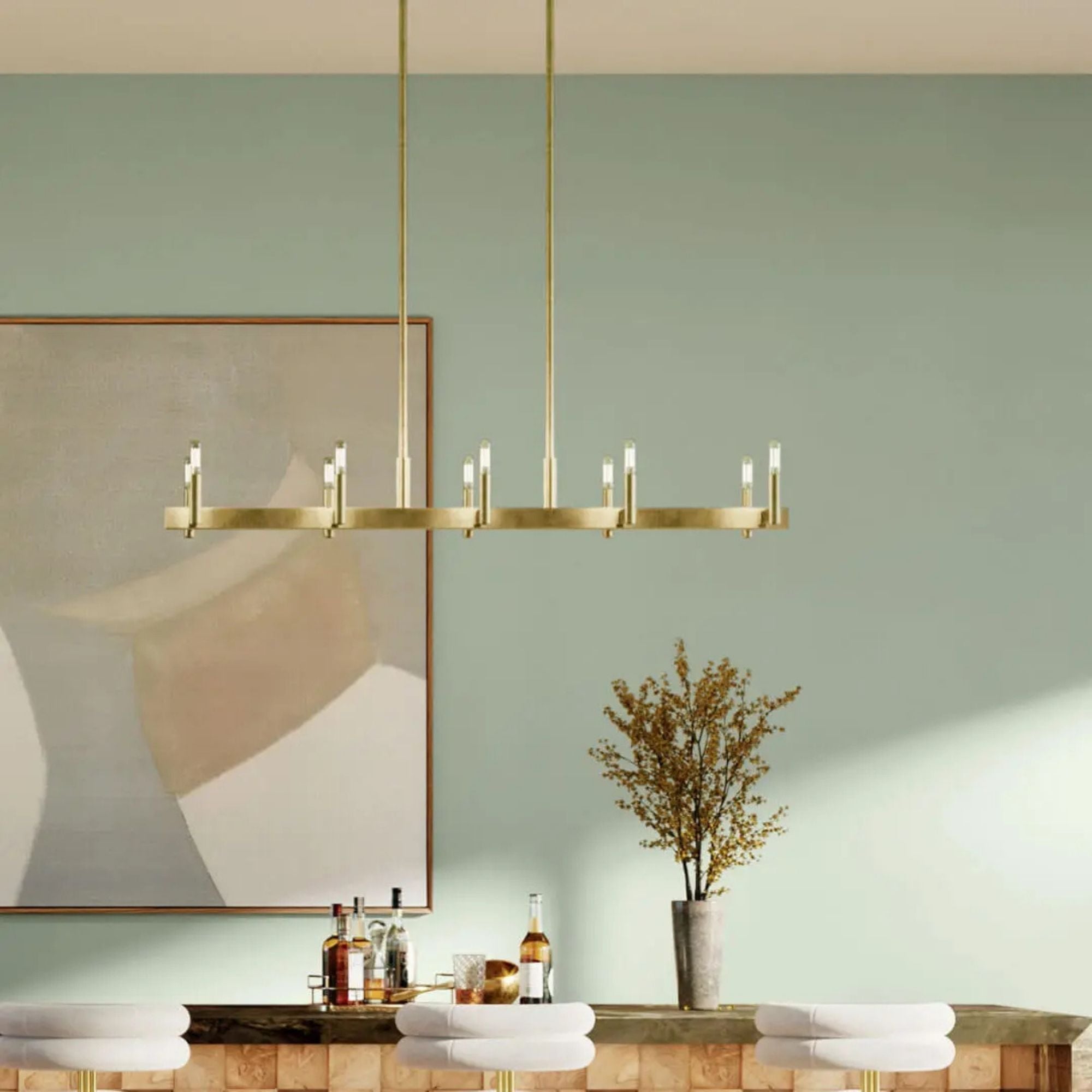 Erzo 50" 10-Light Linear Chandelier, Natural Brass Finish