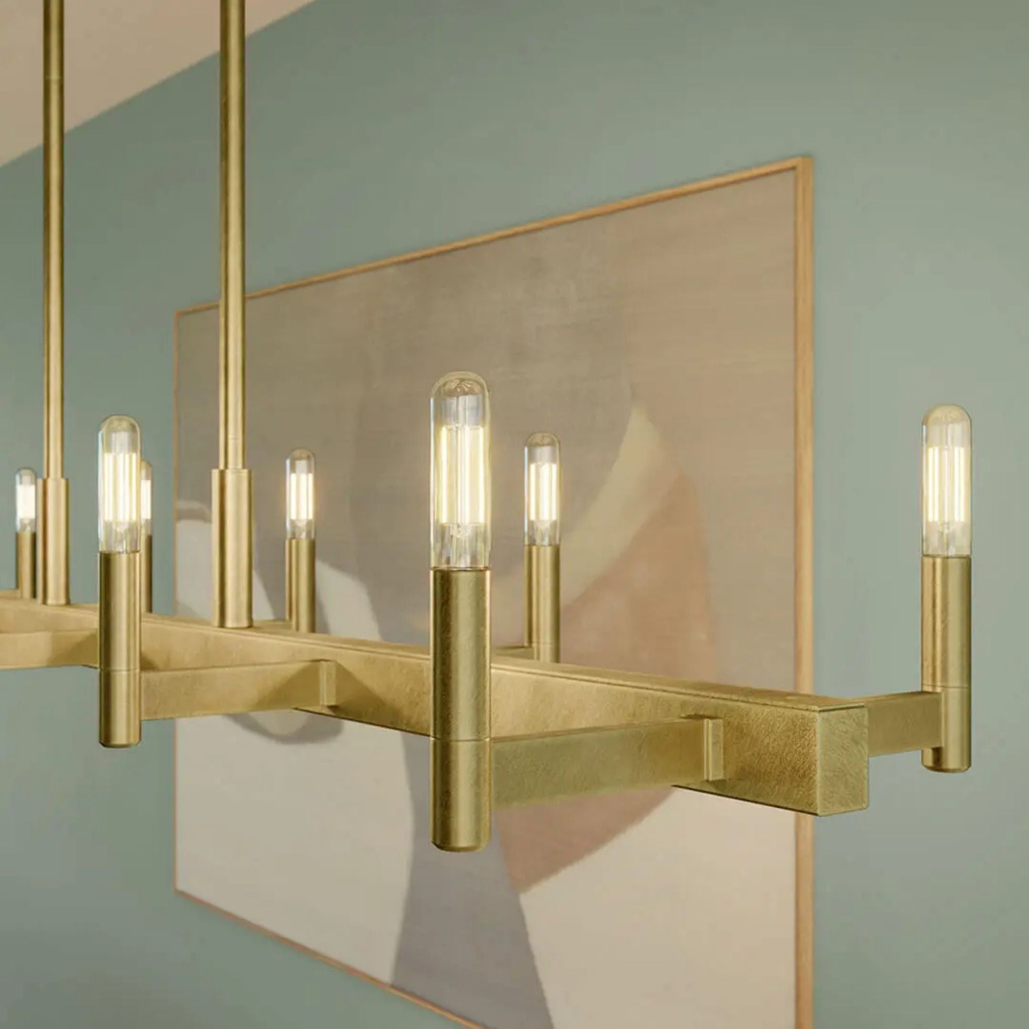 Erzo 50" 10-Light Linear Chandelier, Natural Brass Finish