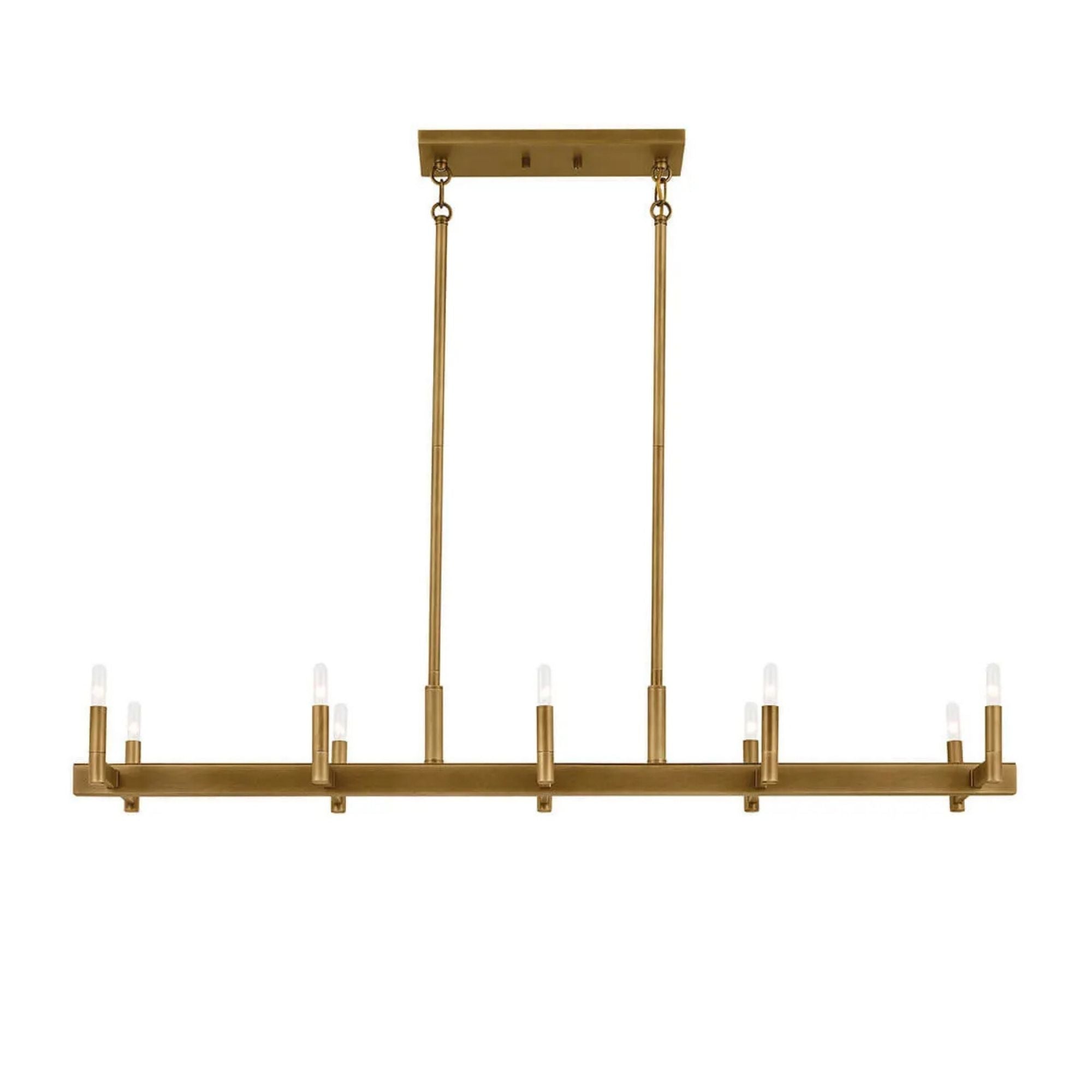Erzo 50" 10-Light Linear Chandelier, Natural Brass Finish