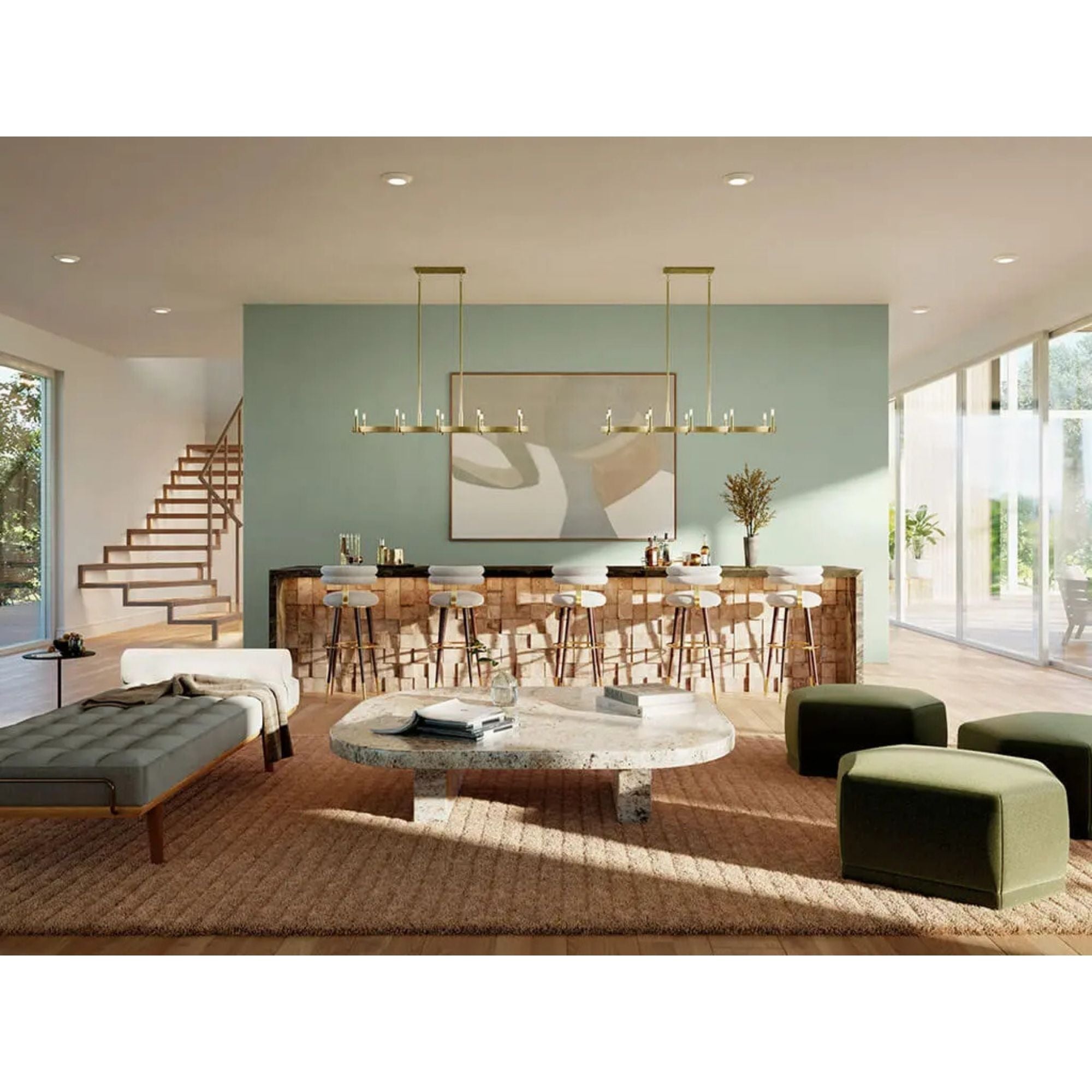 Erzo 50" 10-Light Linear Chandelier, Natural Brass Finish