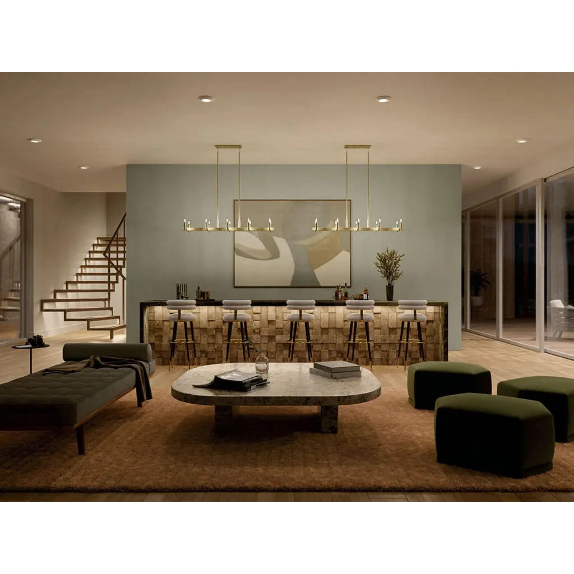 Erzo 50" 10-Light Linear Chandelier, Natural Brass Finish