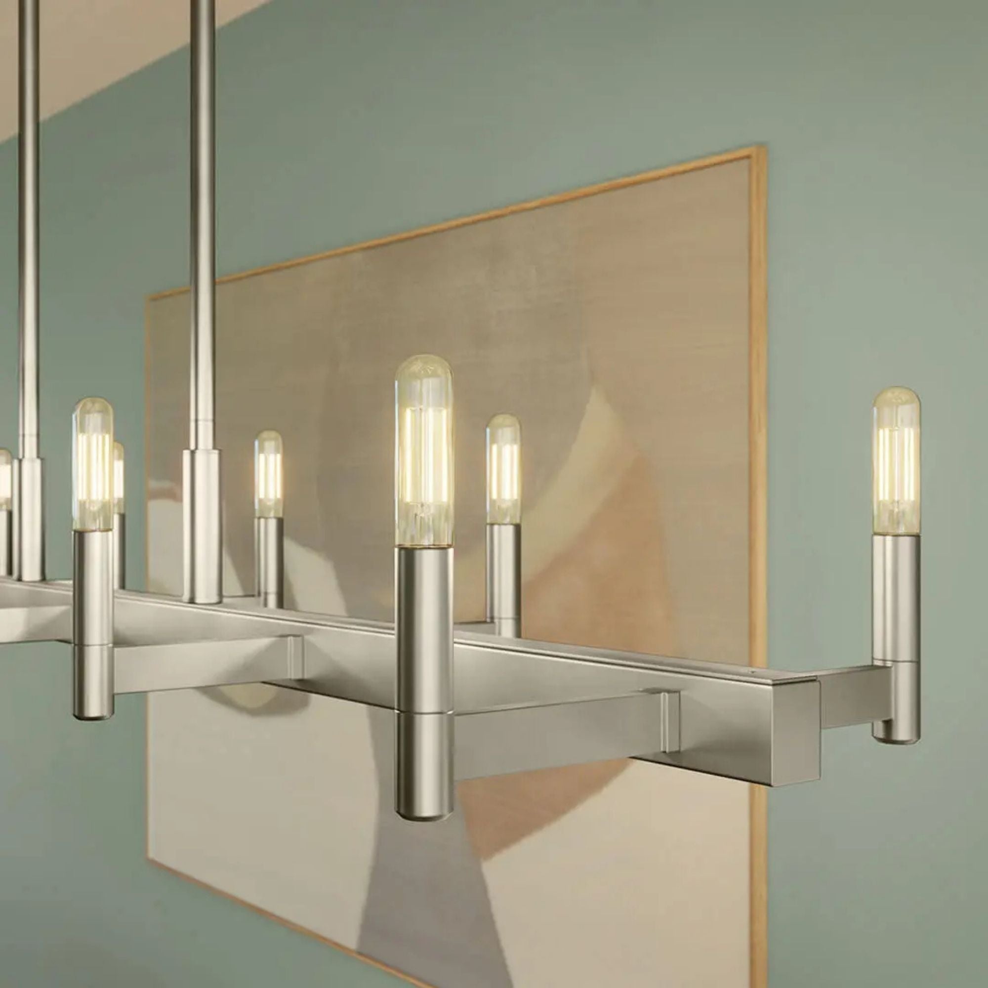 Erzo 50" 10-Light Linear Chandelier, Satin Nickel Finish