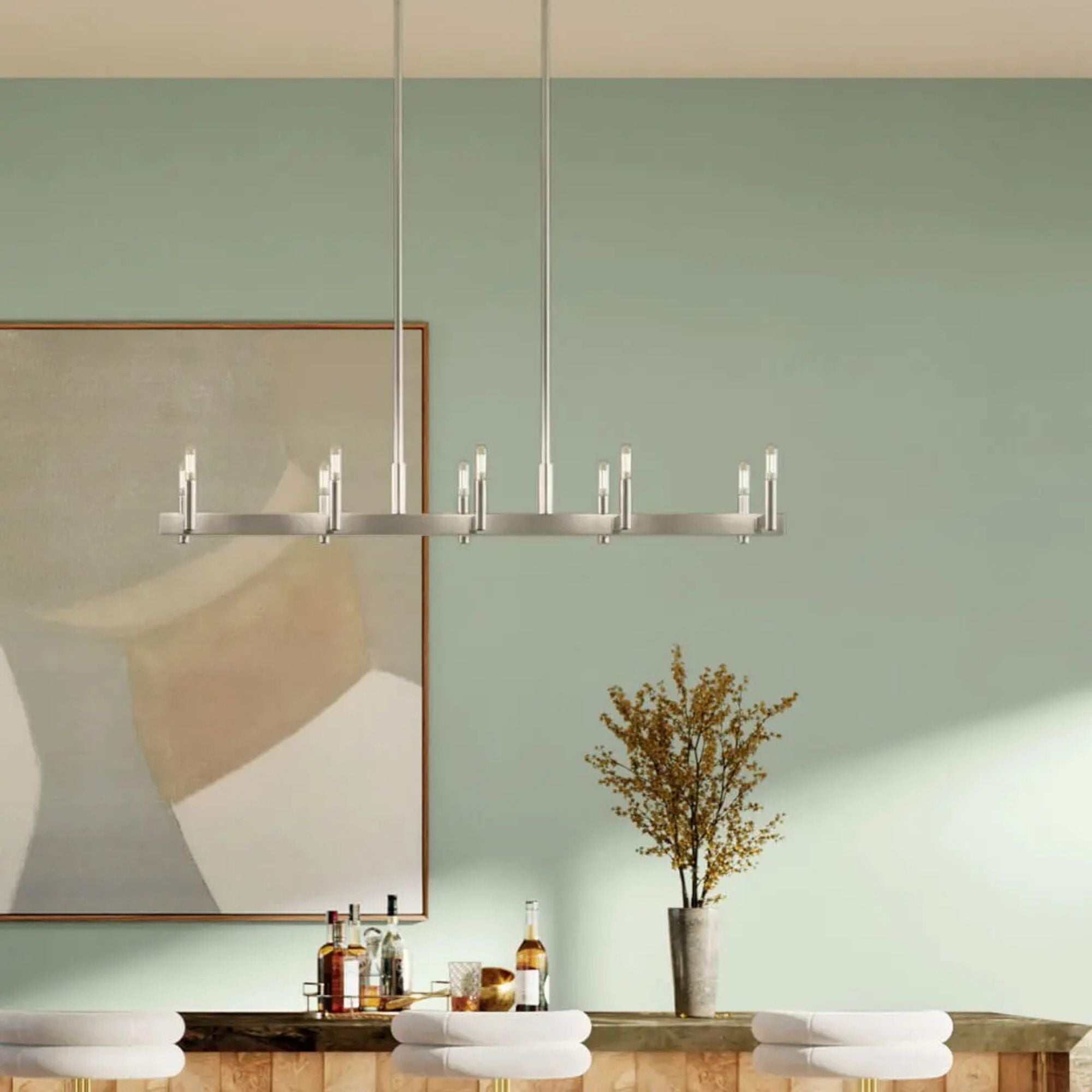 Erzo 50" 10-Light Linear Chandelier, Satin Nickel Finish