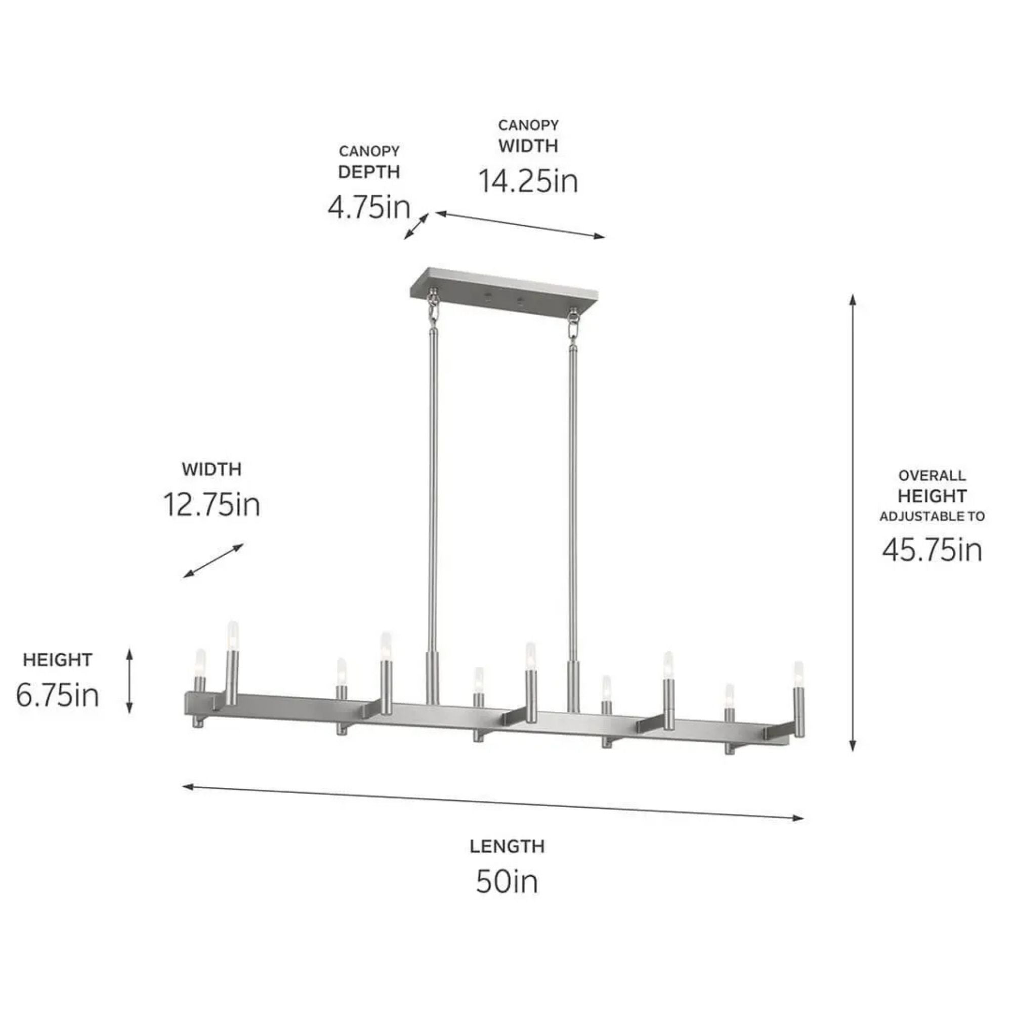 Erzo 50" 10-Light Linear Chandelier, Satin Nickel Finish