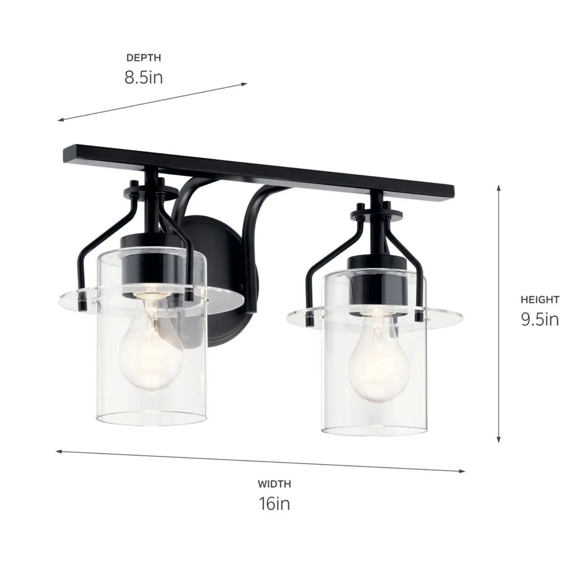 Kichler Lighting - Everett 16" 2-Light Bath Vanity Light, Black Finish | Bees Lighting