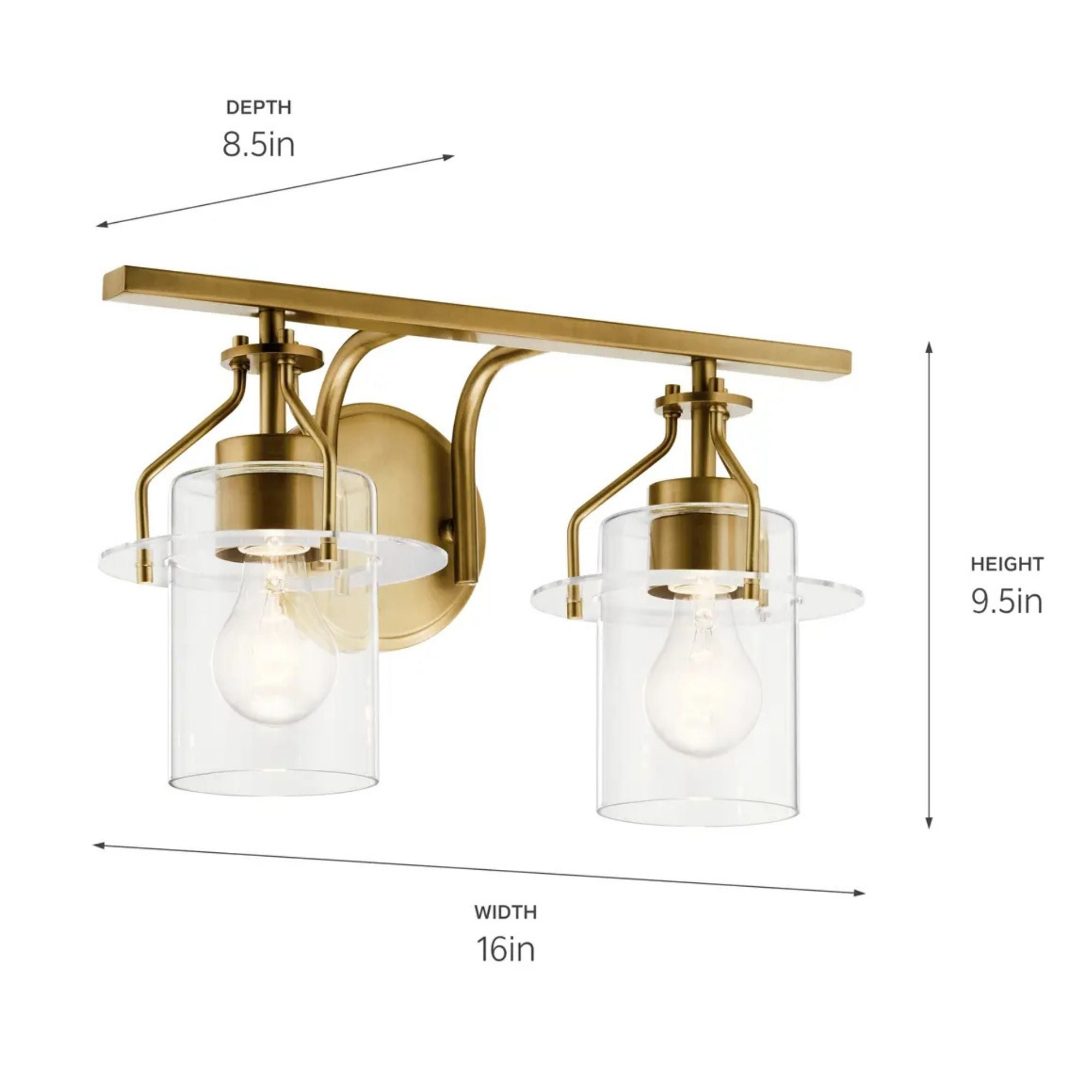 Kichler Lighting - Everett 16" 2-Light Bath Vanity Light, Brushed Brass Finish | Bees Lighting