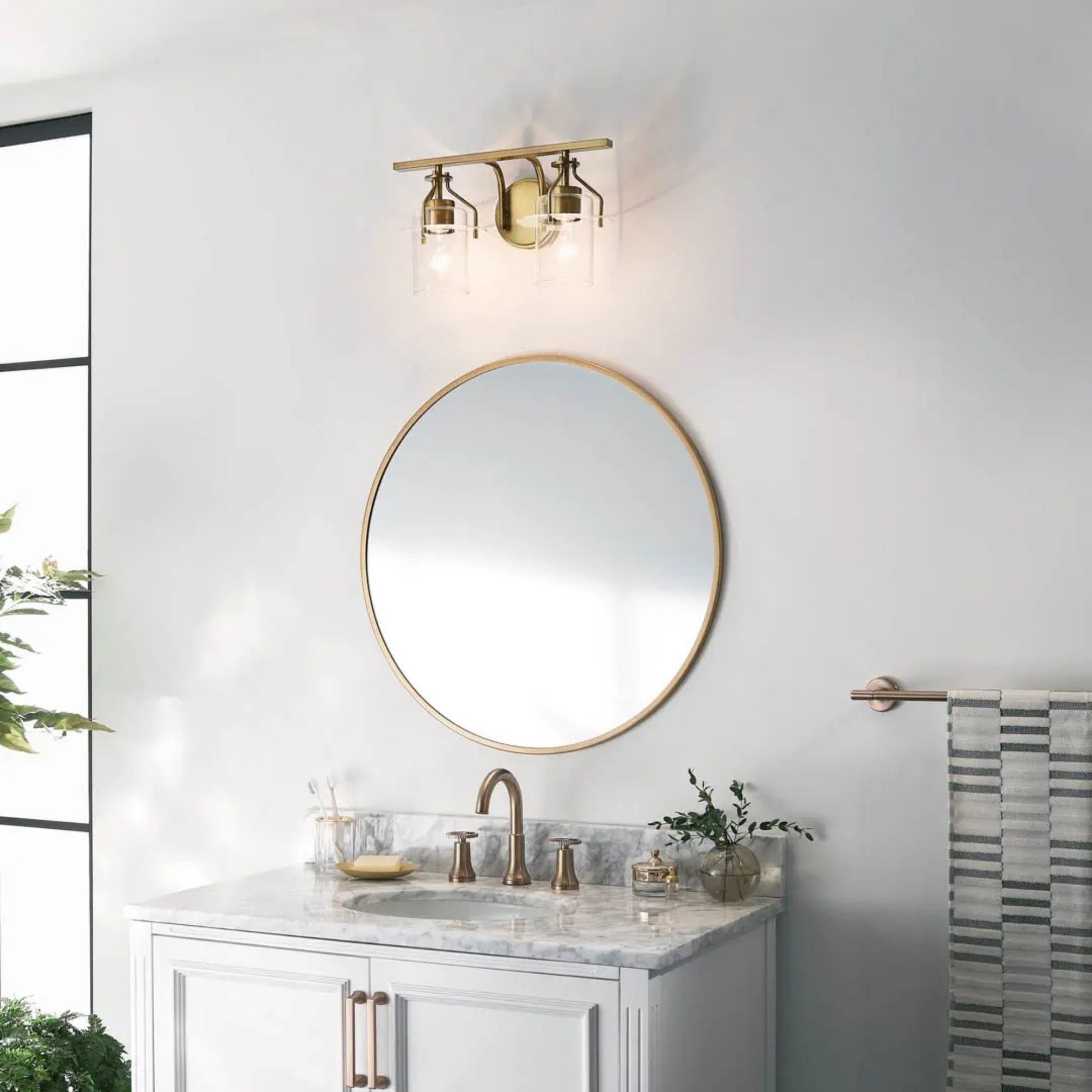Kichler Lighting - Everett 16" 2-Light Bath Vanity Light, Brushed Brass Finish | Bees Lighting