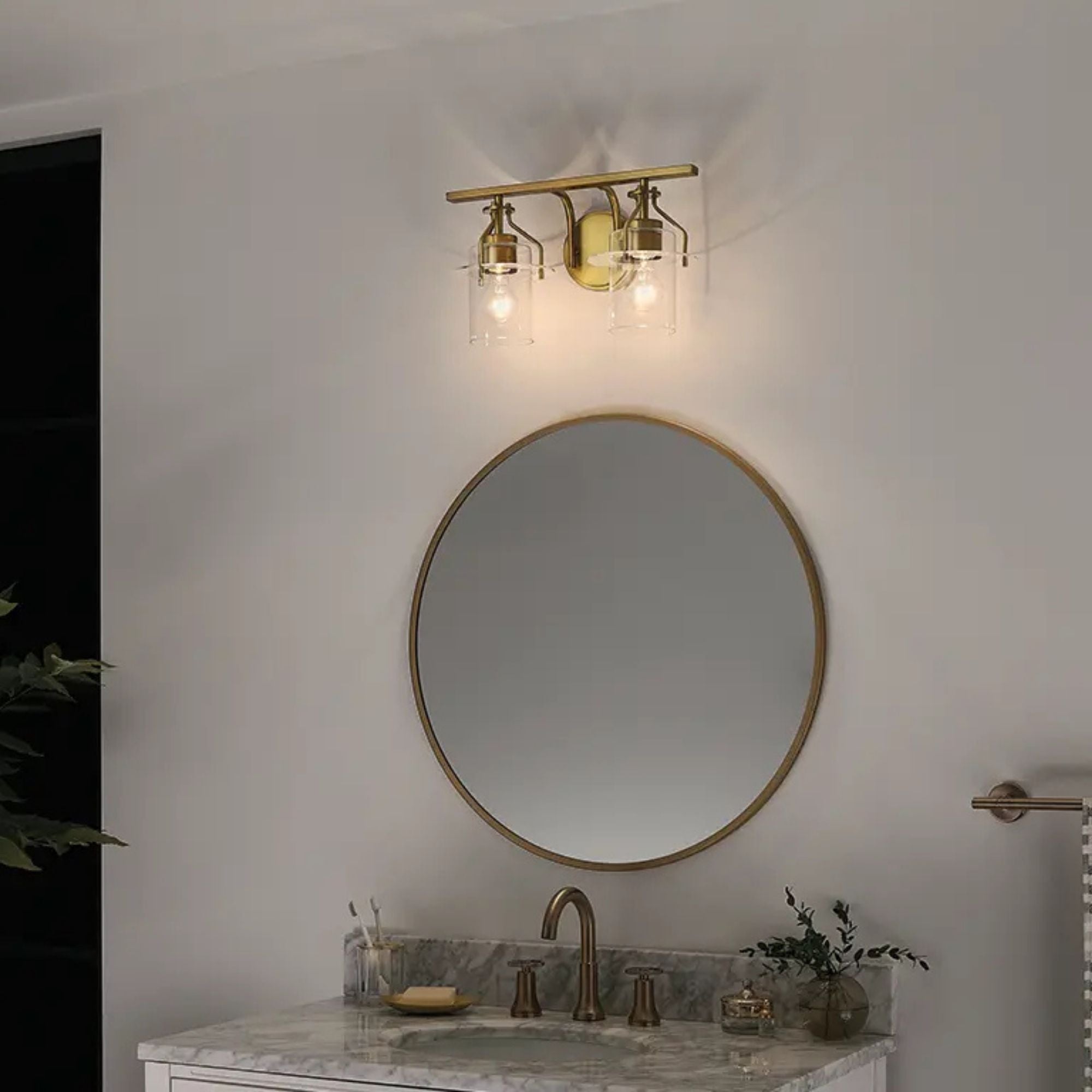 Kichler Lighting - Everett 16" 2-Light Bath Vanity Light, Brushed Brass Finish | Bees Lighting