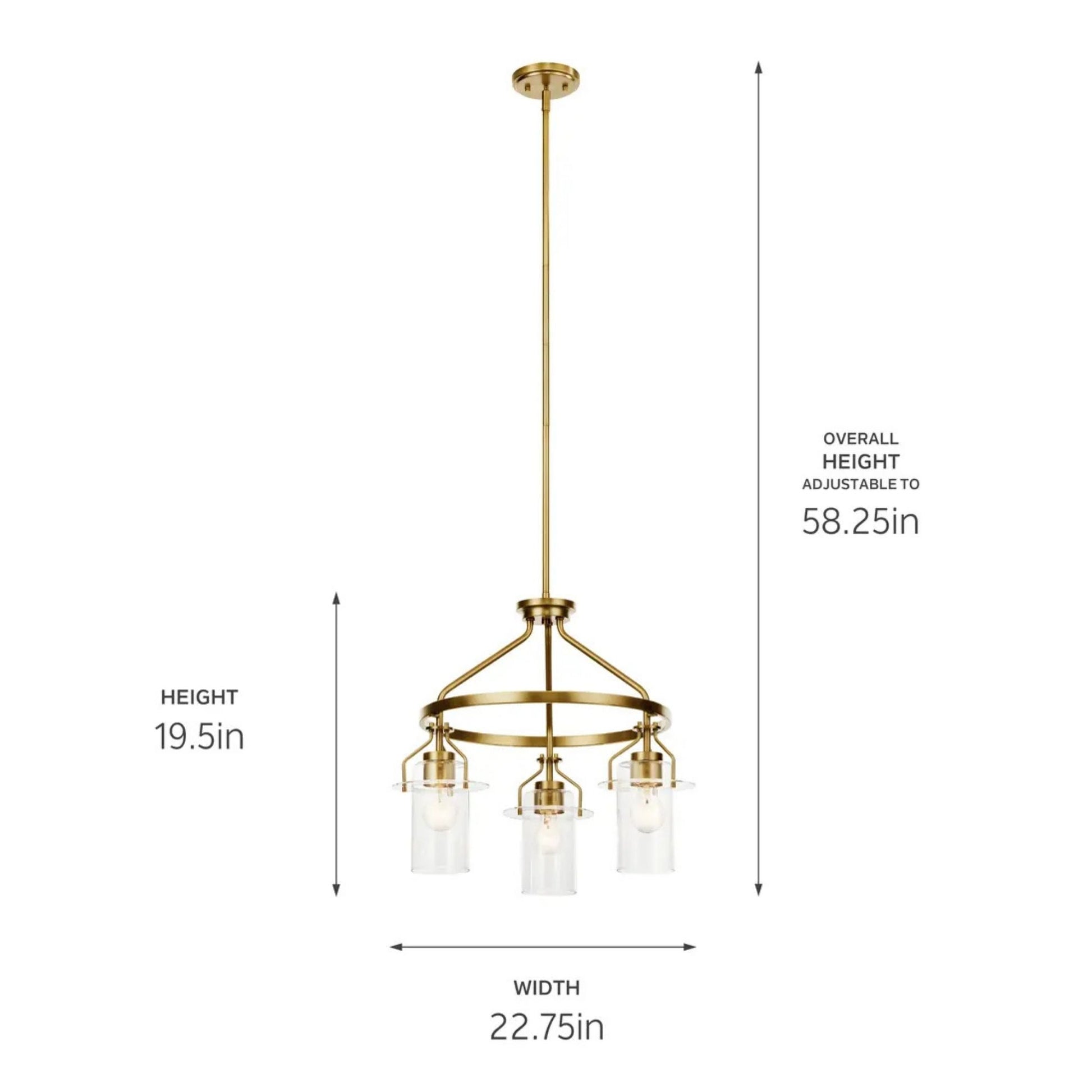 Kichler Lighting - Everett 23" 3-Light Chandelier, Brushed Brass Finish | Bees Lighting