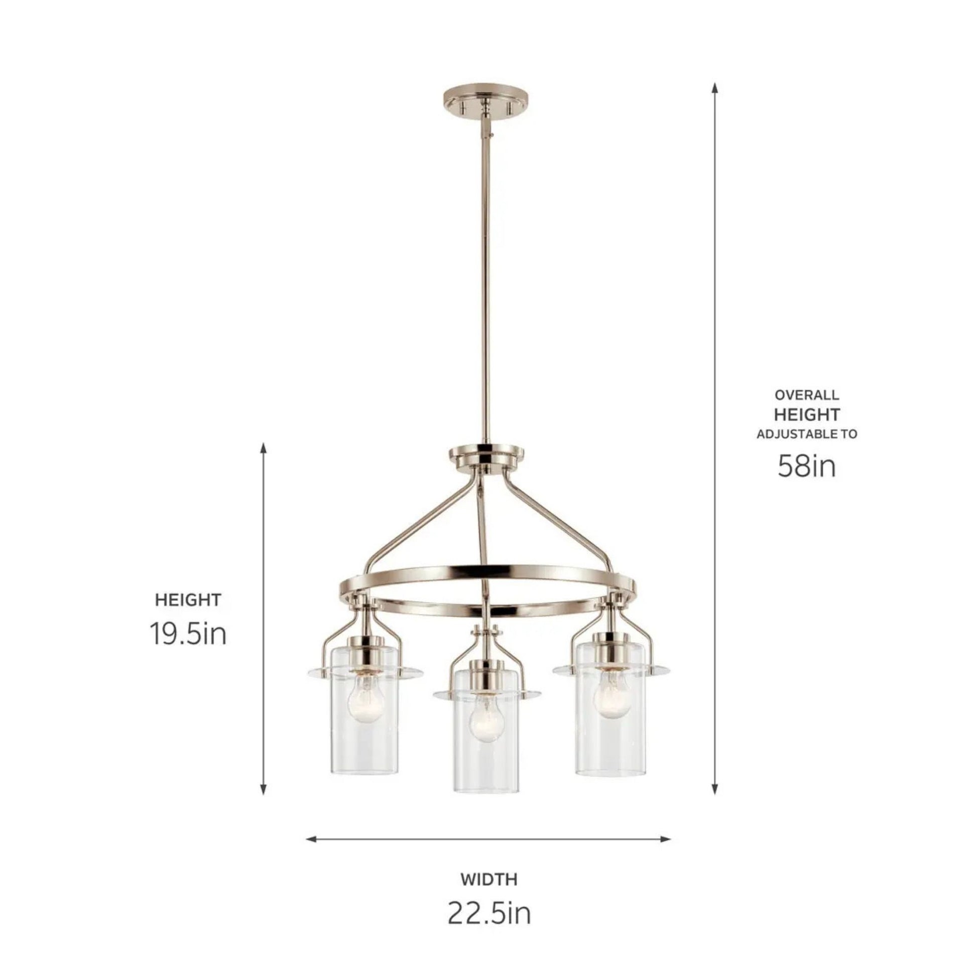 Kichler Lighting - Everett 23" 3-Light Chandelier, Polished Nickel Finish | Bees Lighting