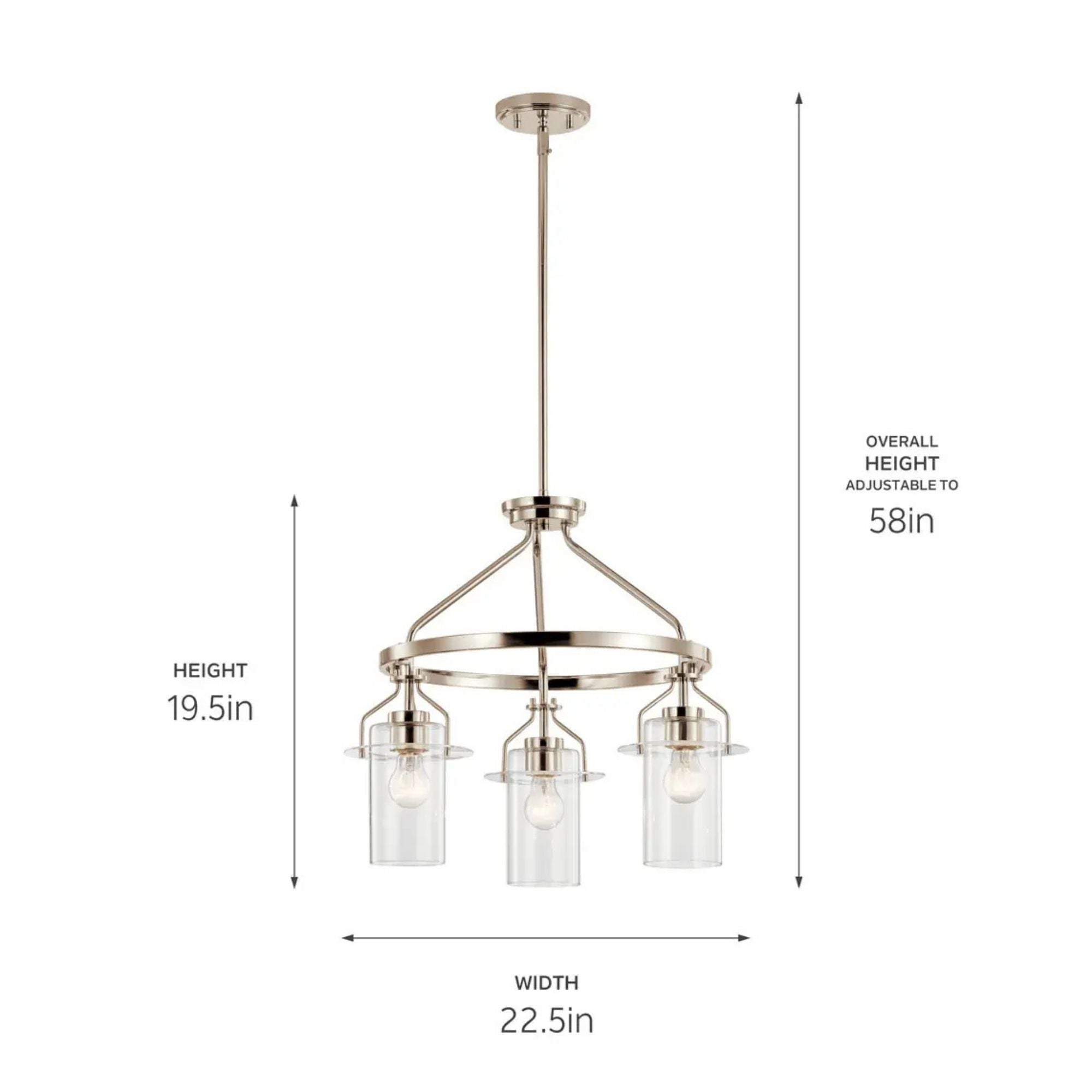 Kichler Lighting - Everett 23" 3-Light Chandelier, Polished Nickel Finish | Bees Lighting