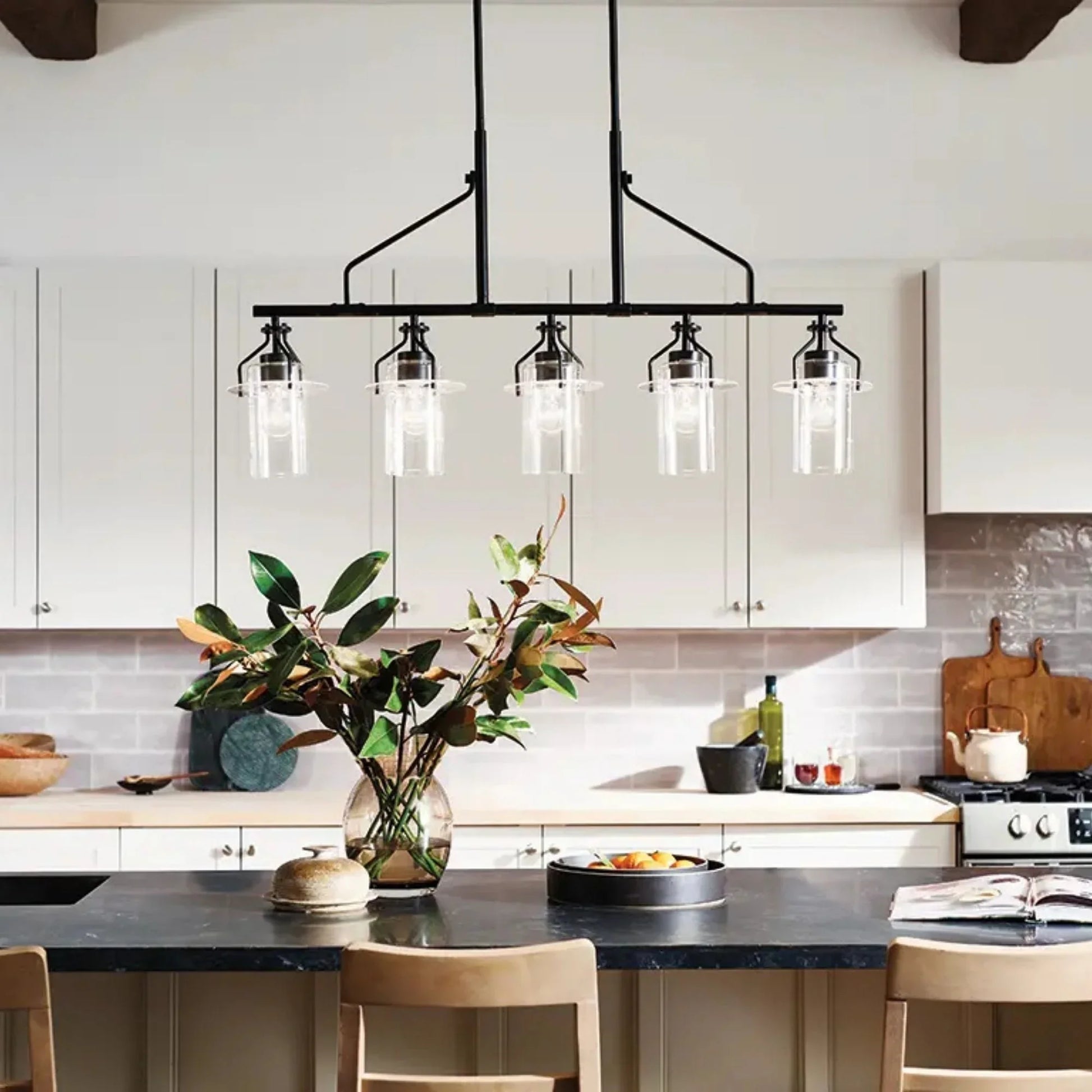 Kichler Lighting - Everett 42" 5-Light Linear Chandelier, Black Finish | Bees Lighting