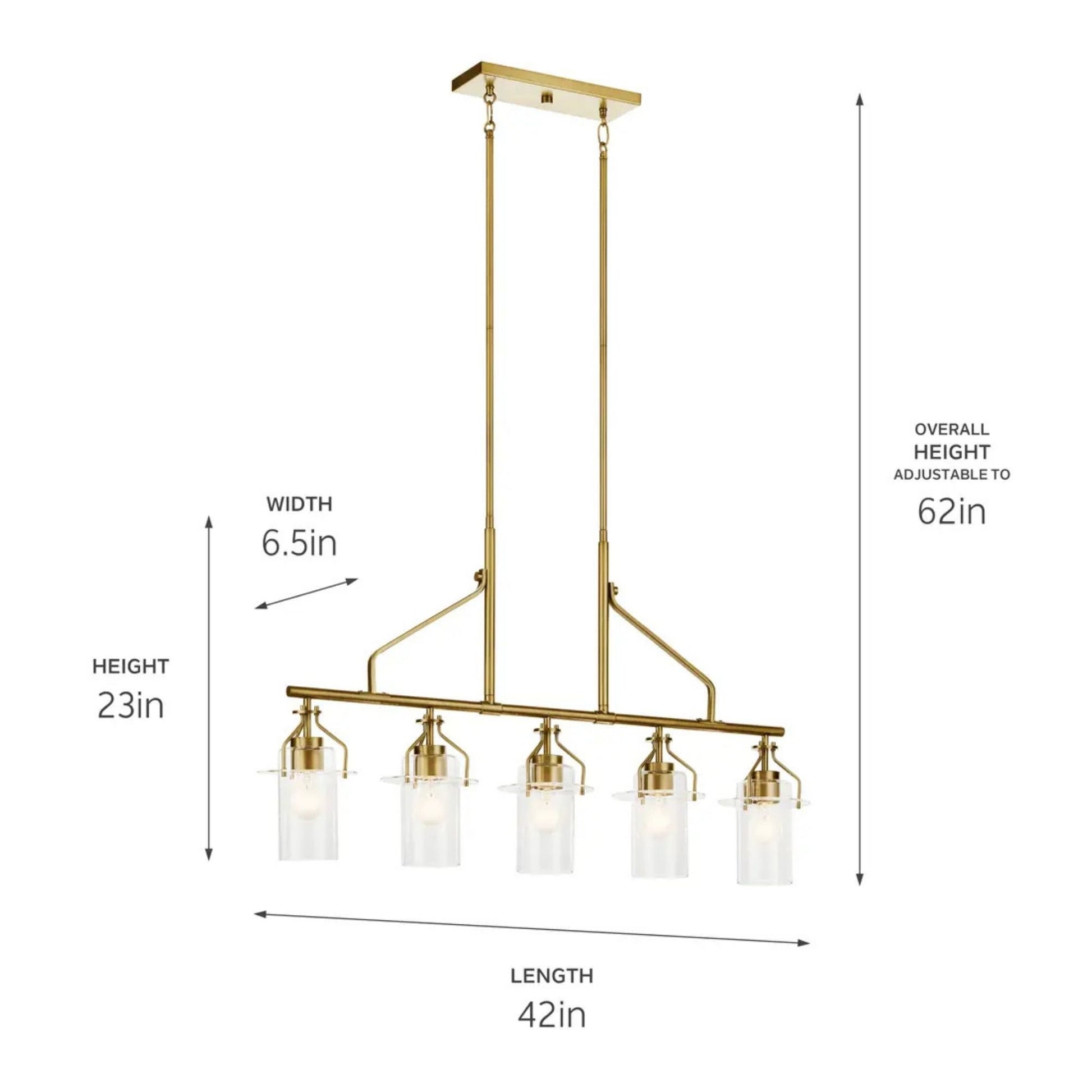 Kichler Lighting - Everett 42" 5-Light Linear Chandelier, Brushed Brass Finish | Bees Lighting