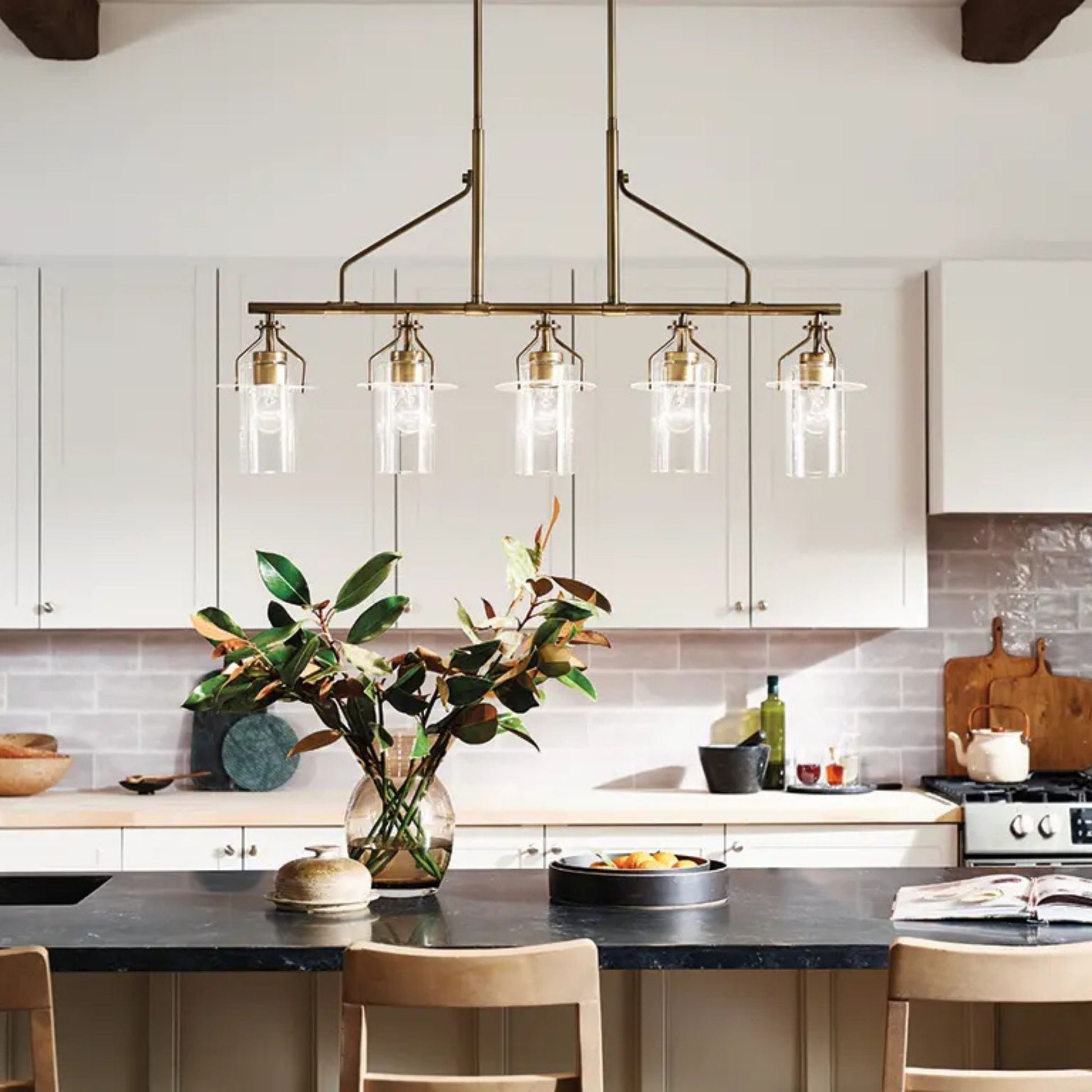 Kichler Lighting - Everett 42" 5-Light Linear Chandelier, Brushed Brass Finish | Bees Lighting