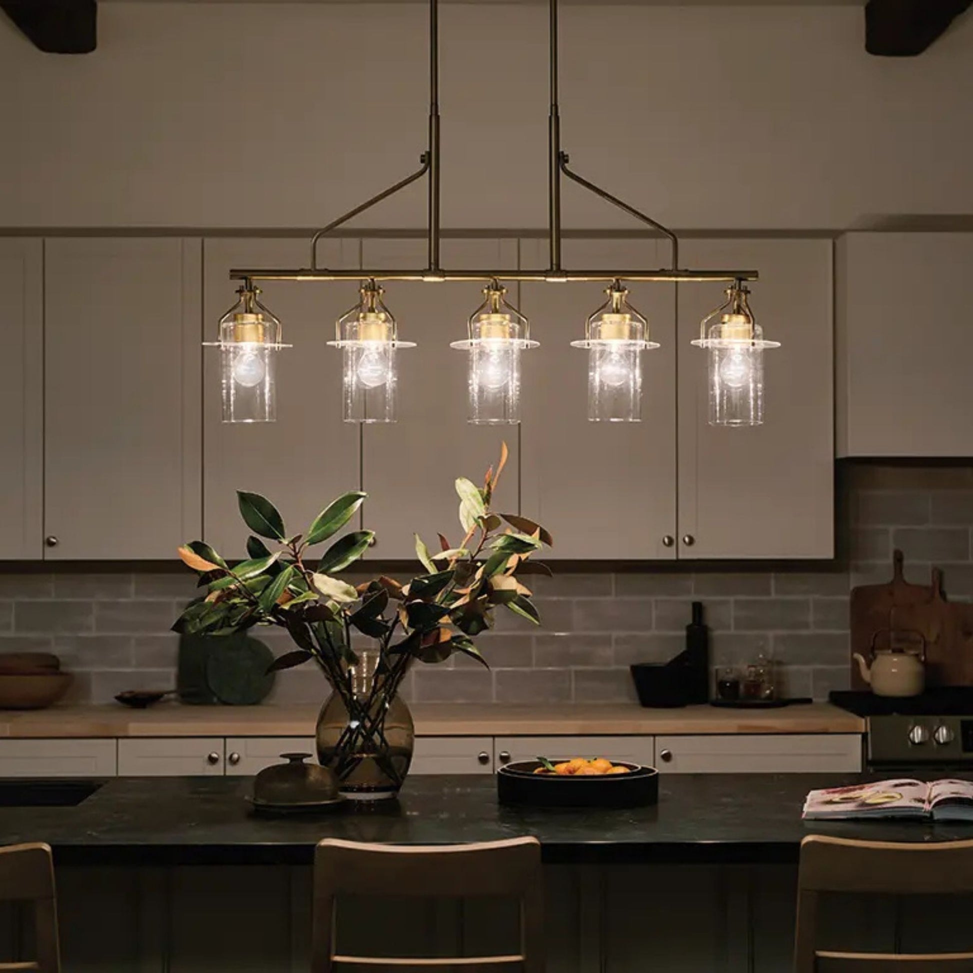 Kichler Lighting - Everett 42" 5-Light Linear Chandelier, Brushed Brass Finish | Bees Lighting