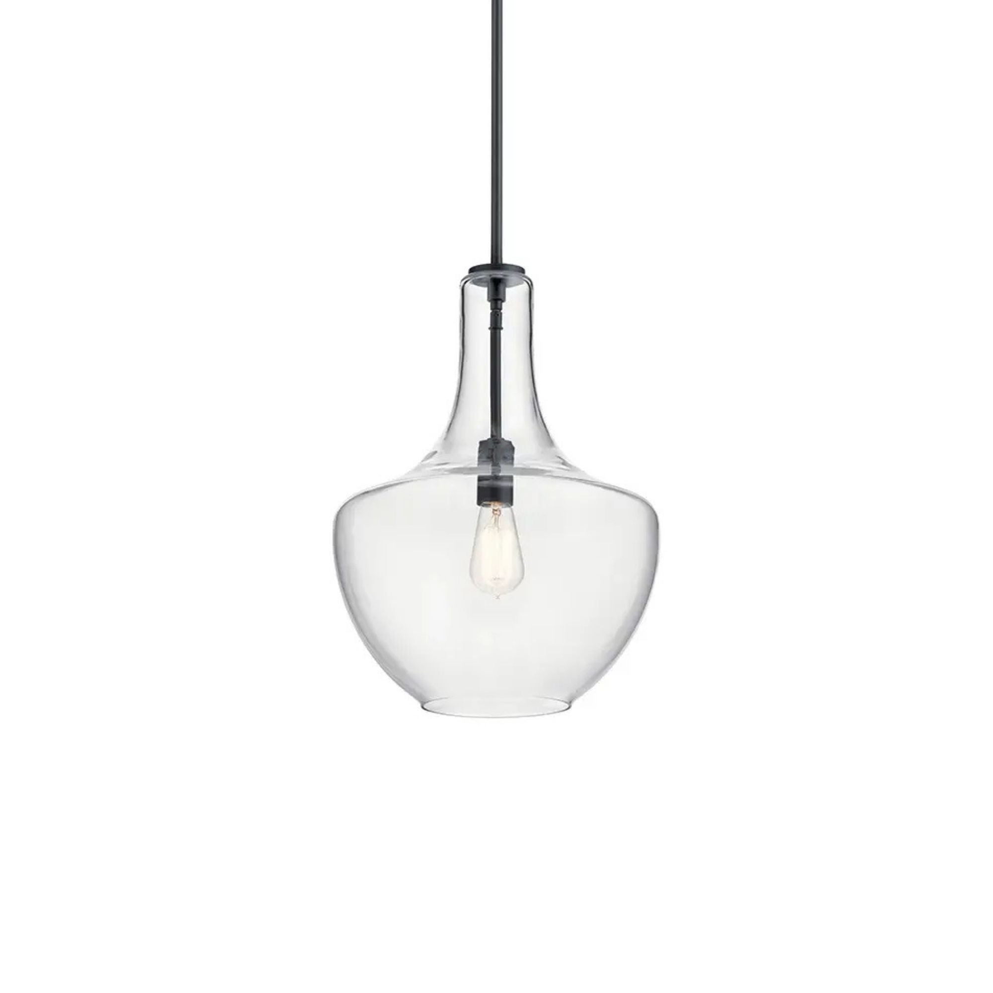 Everly 14" Bell Pendant, Black Finish, Clear Glass