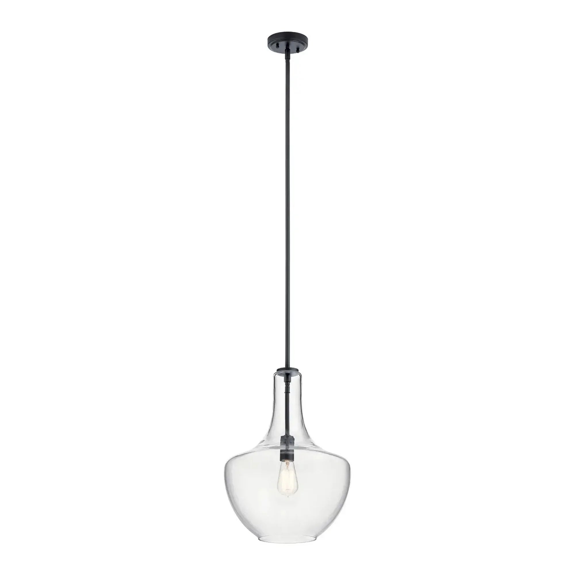 Everly 14" Bell Pendant, Black Finish, Clear Glass