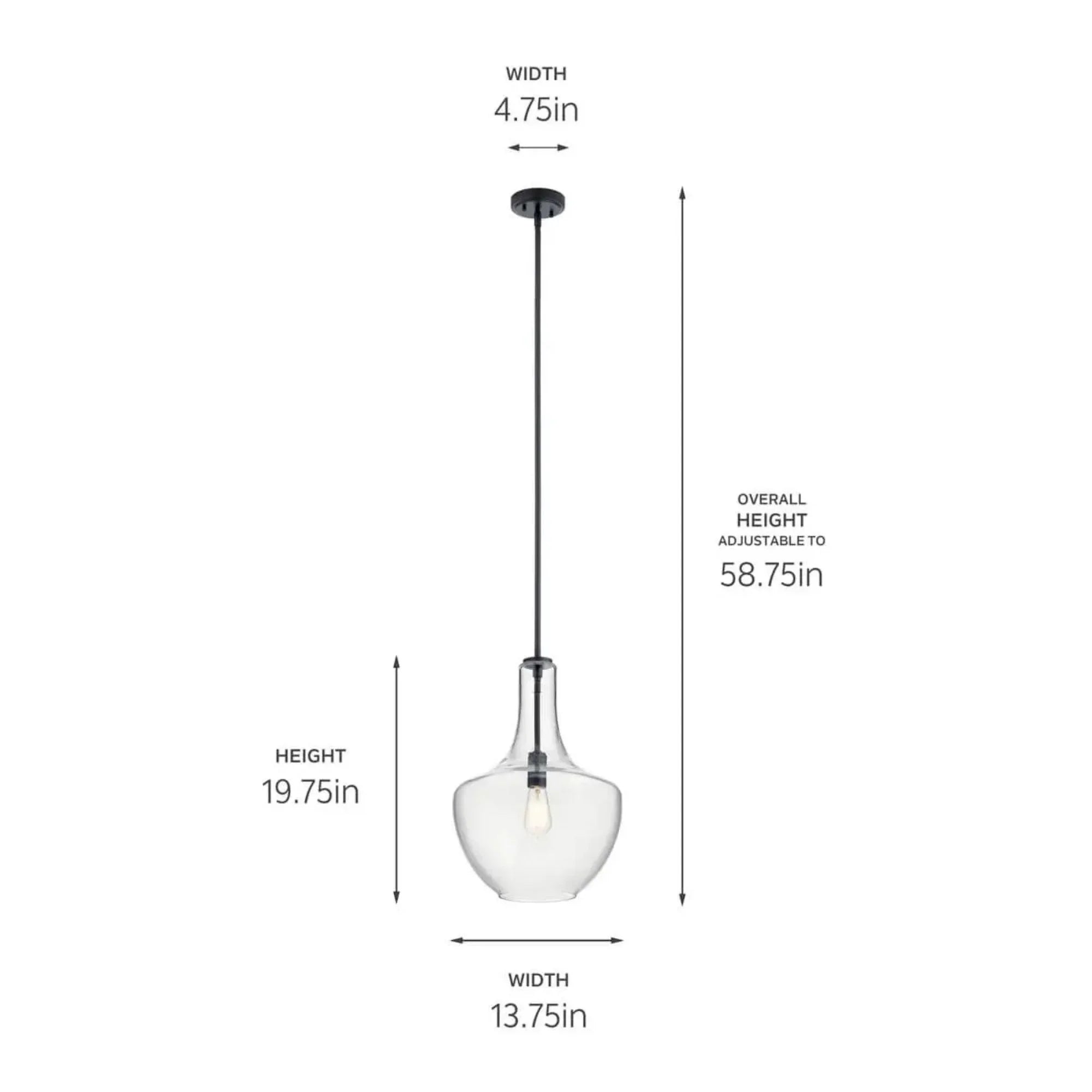 Everly 14" Bell Pendant, Black Finish, Clear Glass