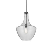 Everly 14" Bell Pendant, Black Finish, Clear Seeded Glass
