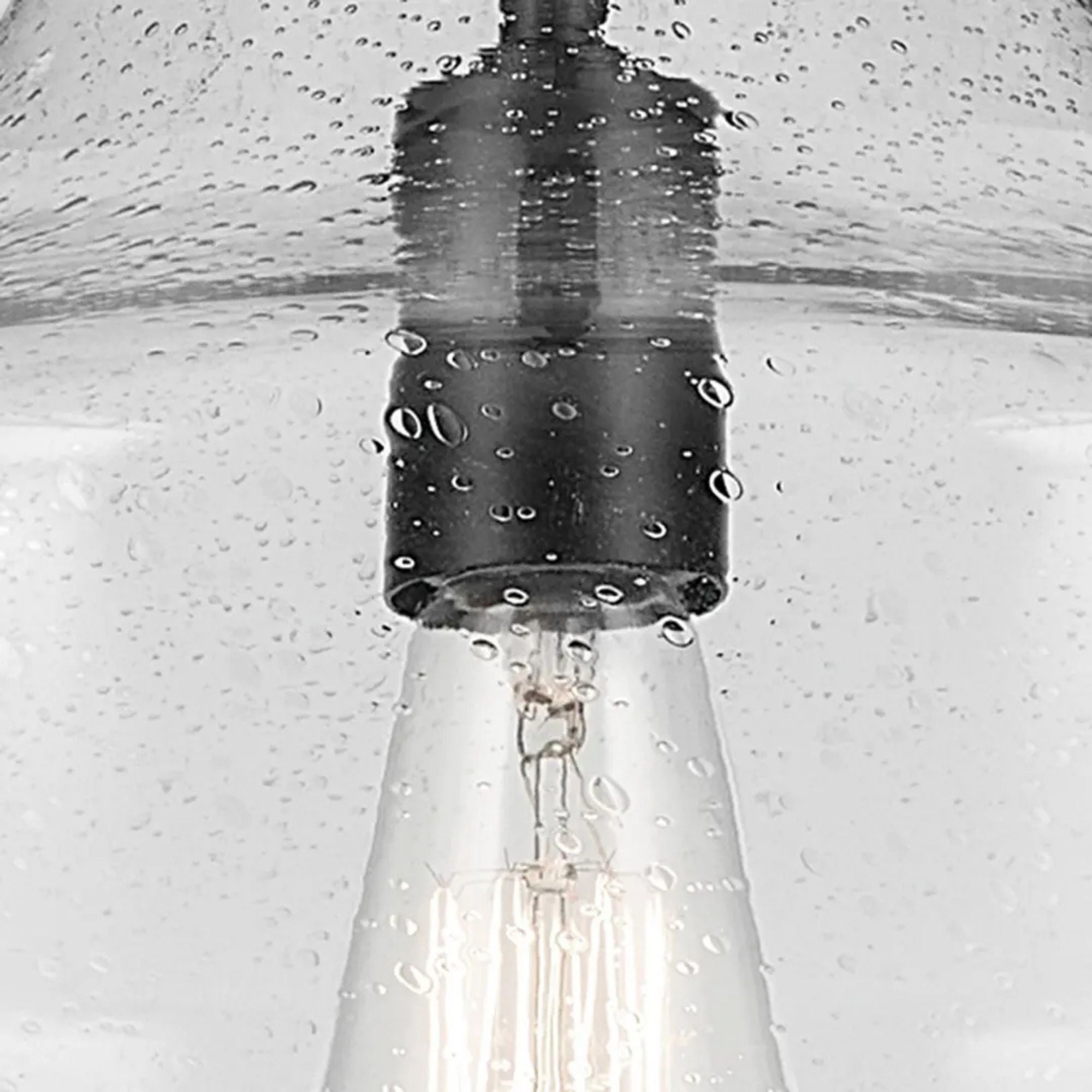 Everly 14" Bell Pendant, Black Finish, Clear Seeded Glass