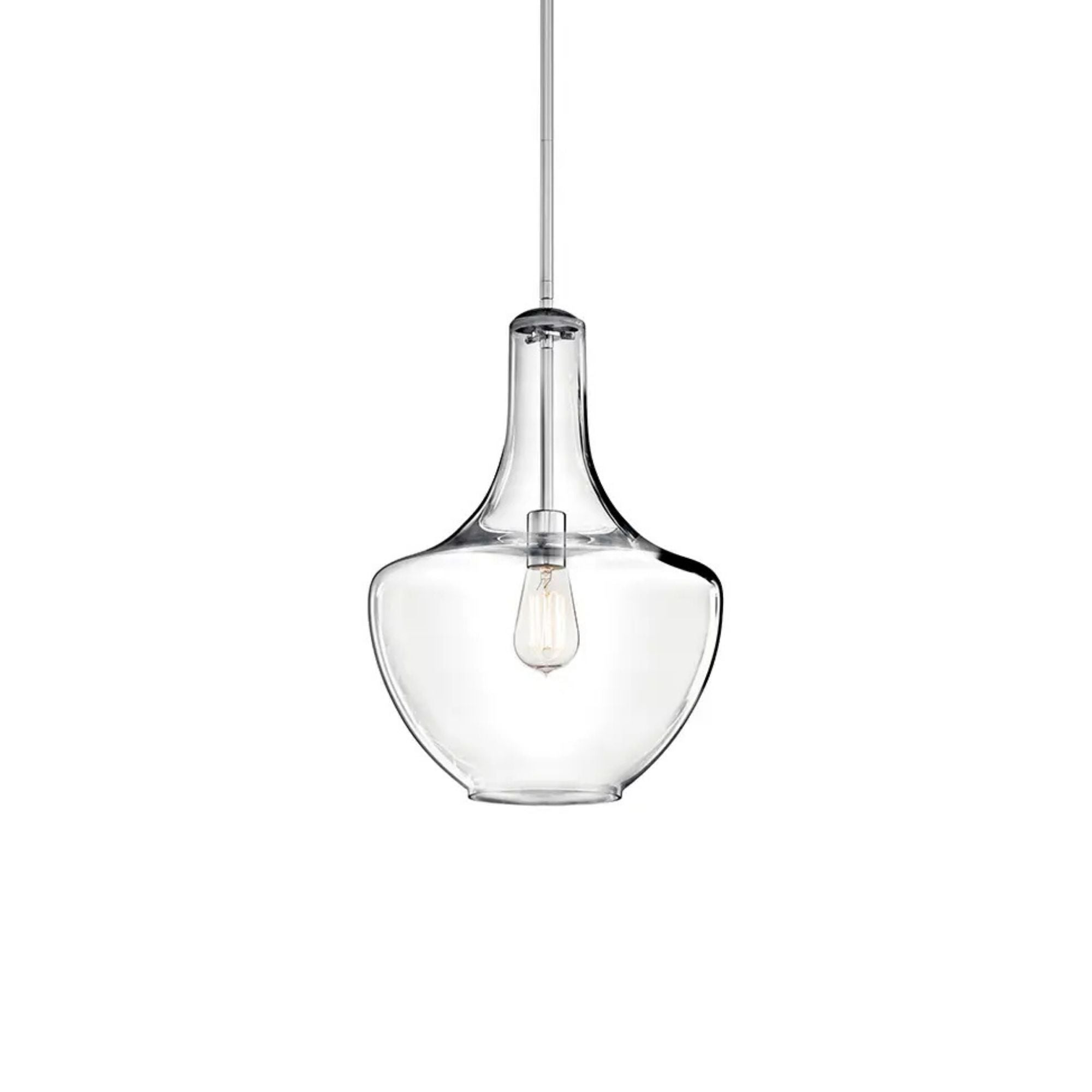 Everly 14" Bell Pendant, Chrome Finish, Clear Glass