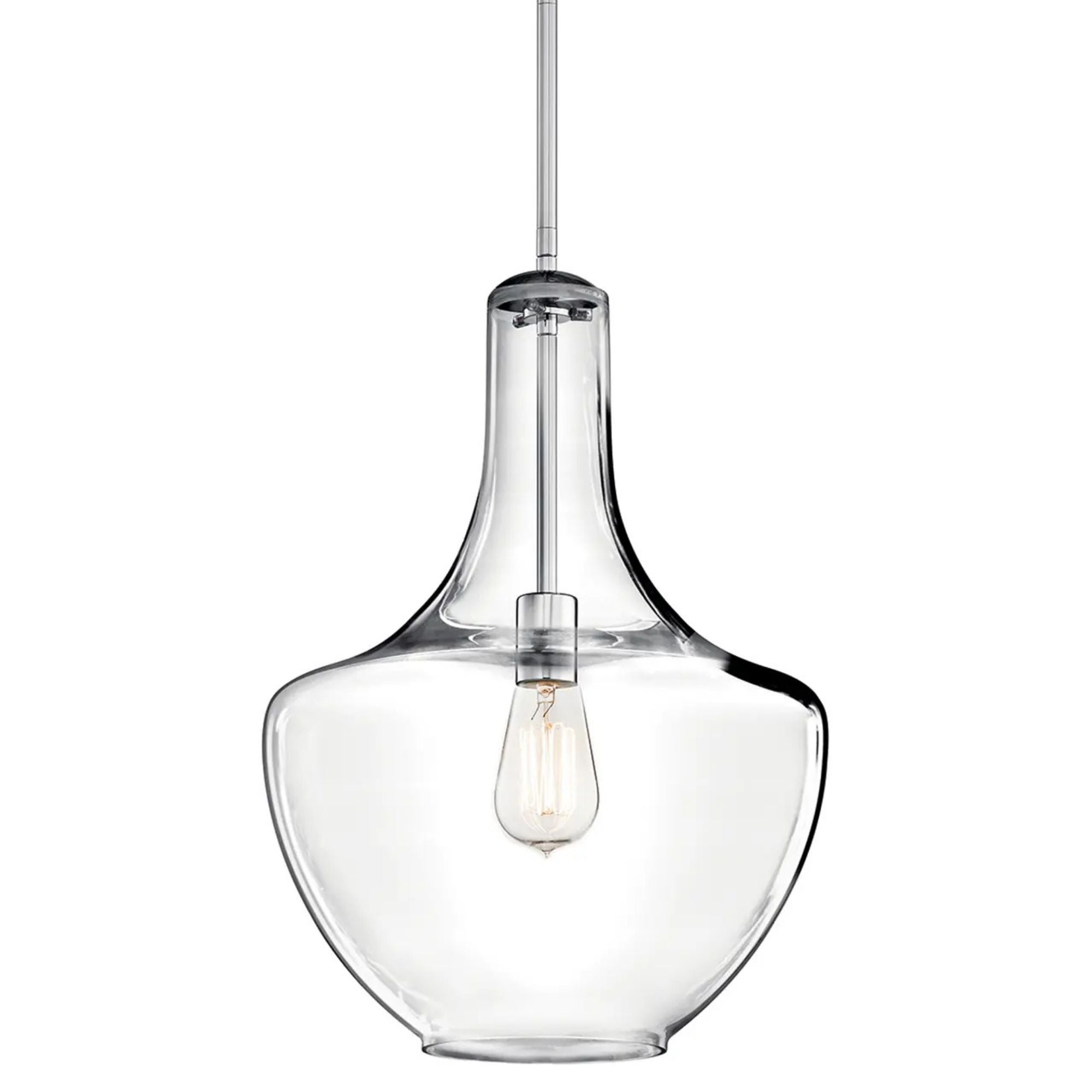 Everly 14" Bell Pendant, Chrome Finish, Clear Glass