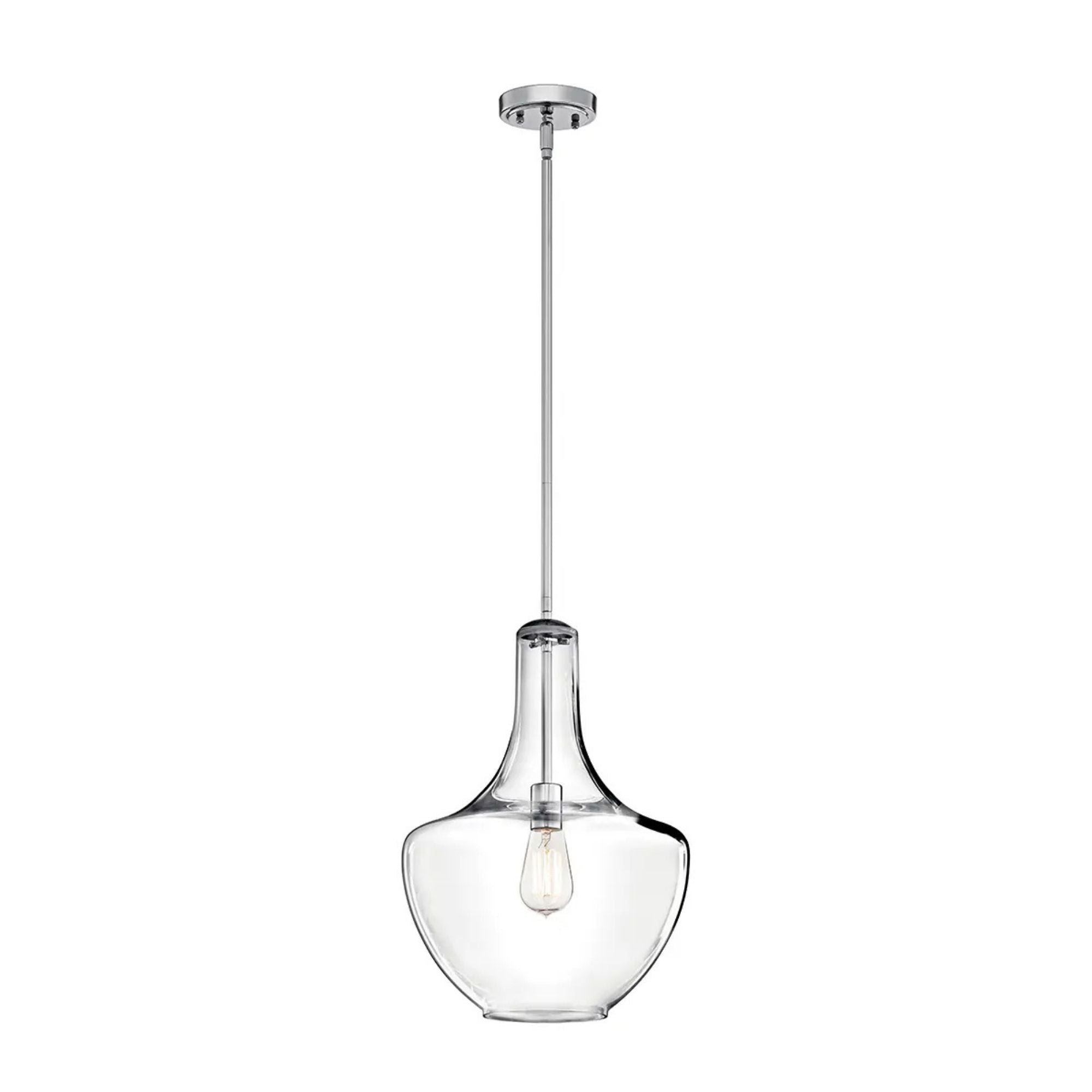 Everly 14" Bell Pendant, Chrome Finish, Clear Glass