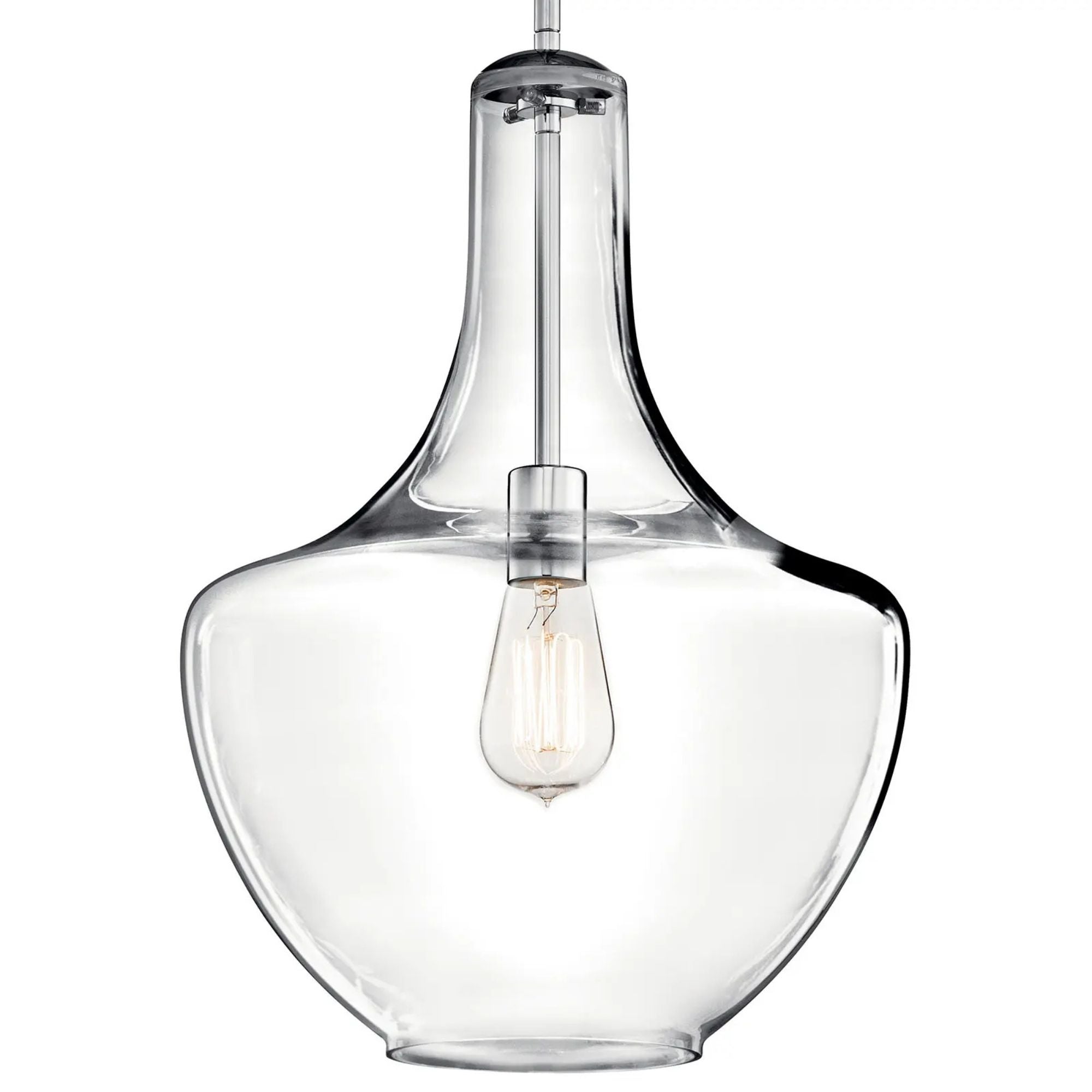Everly 14" Bell Pendant, Chrome Finish, Clear Glass